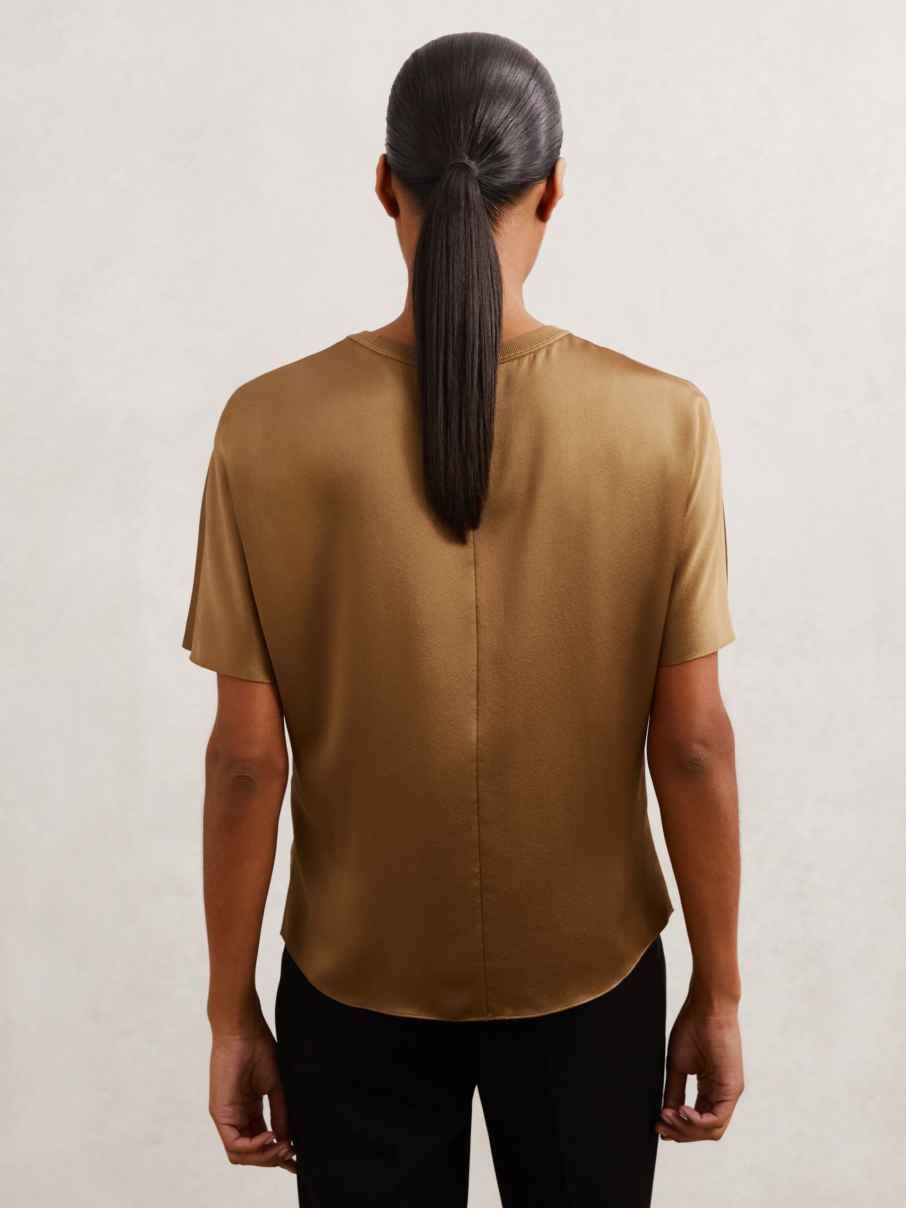 Silk Short-Sleeve Top in Camel - image 4