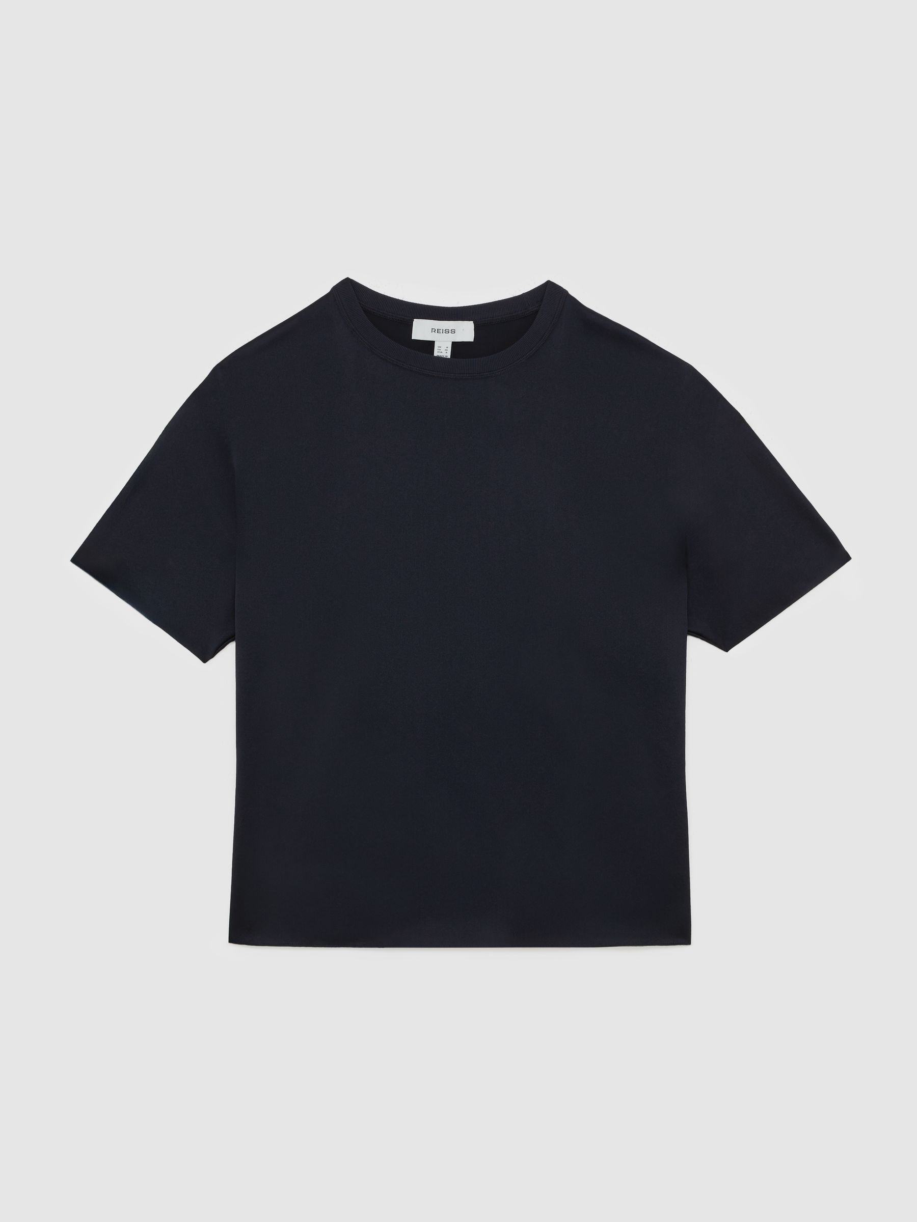 Silk Short-Sleeve Top in Navy - image 1