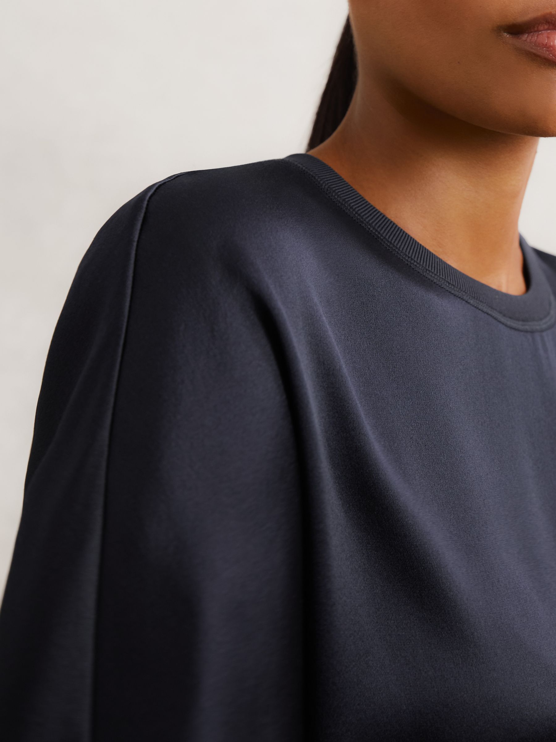 Silk Short-Sleeve Top in Navy - Image 3 of 6