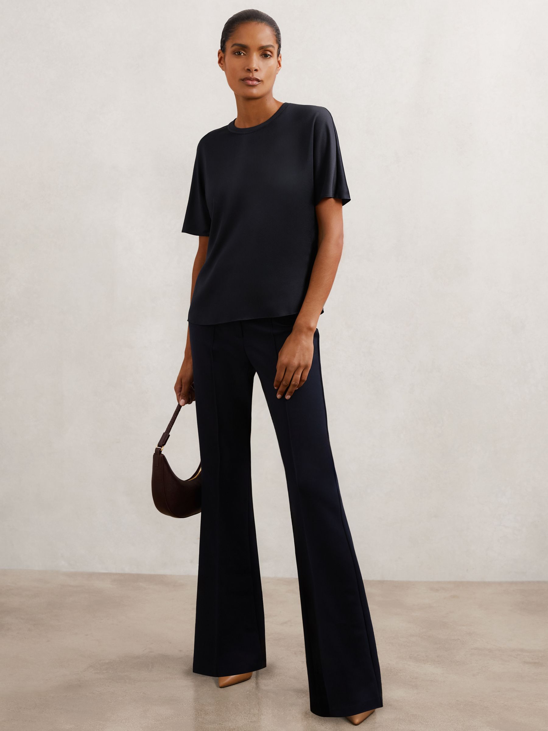 Silk Short-Sleeve Top in Navy - Image 4 of 6