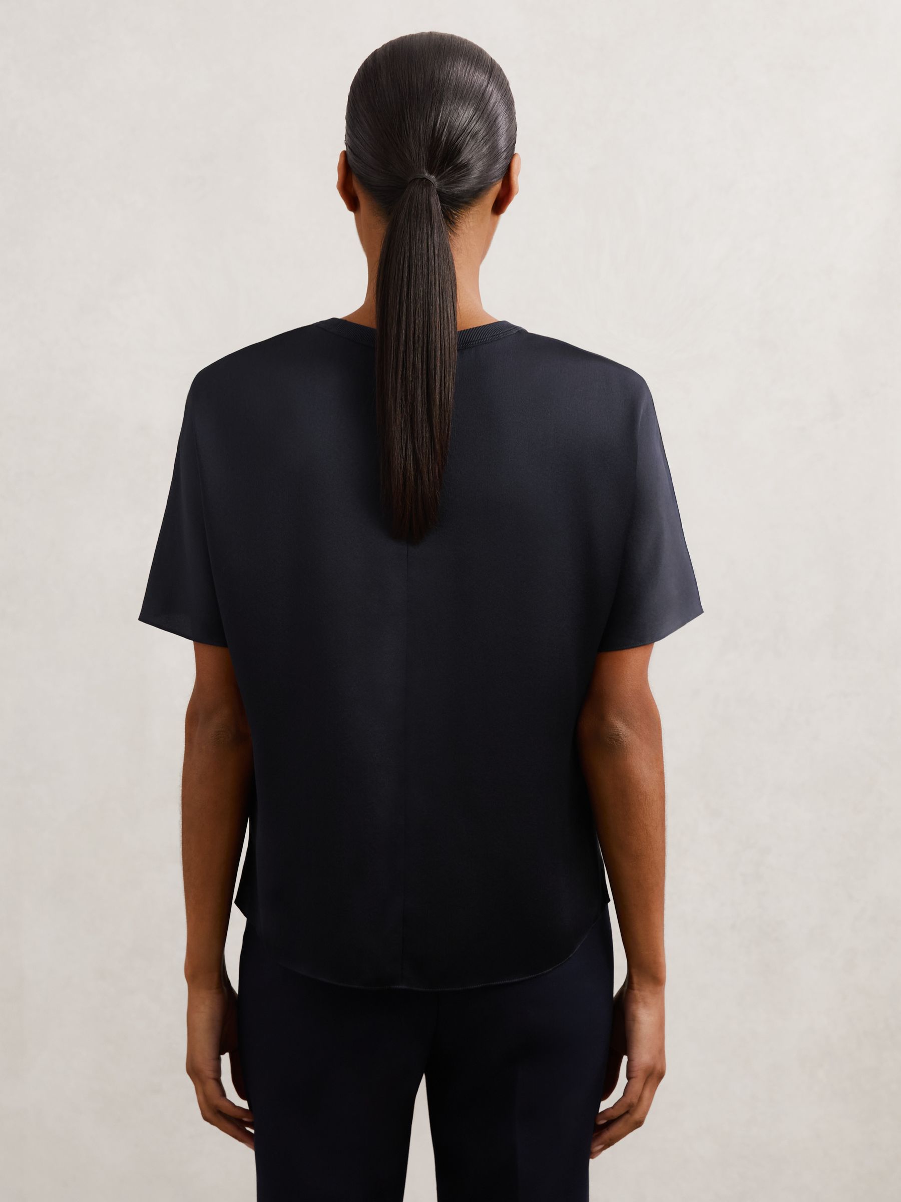 Silk Short-Sleeve Top in Navy - image 3