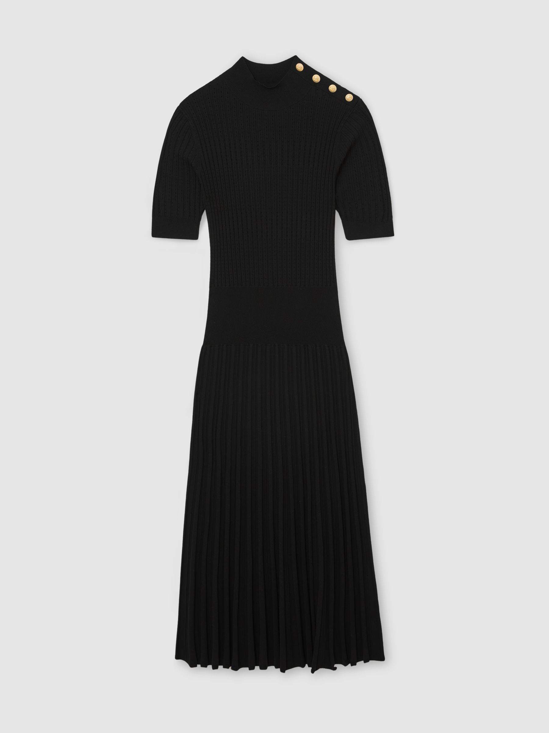 Petite Button-Detail Knitted Midi Dress in Black - image 1