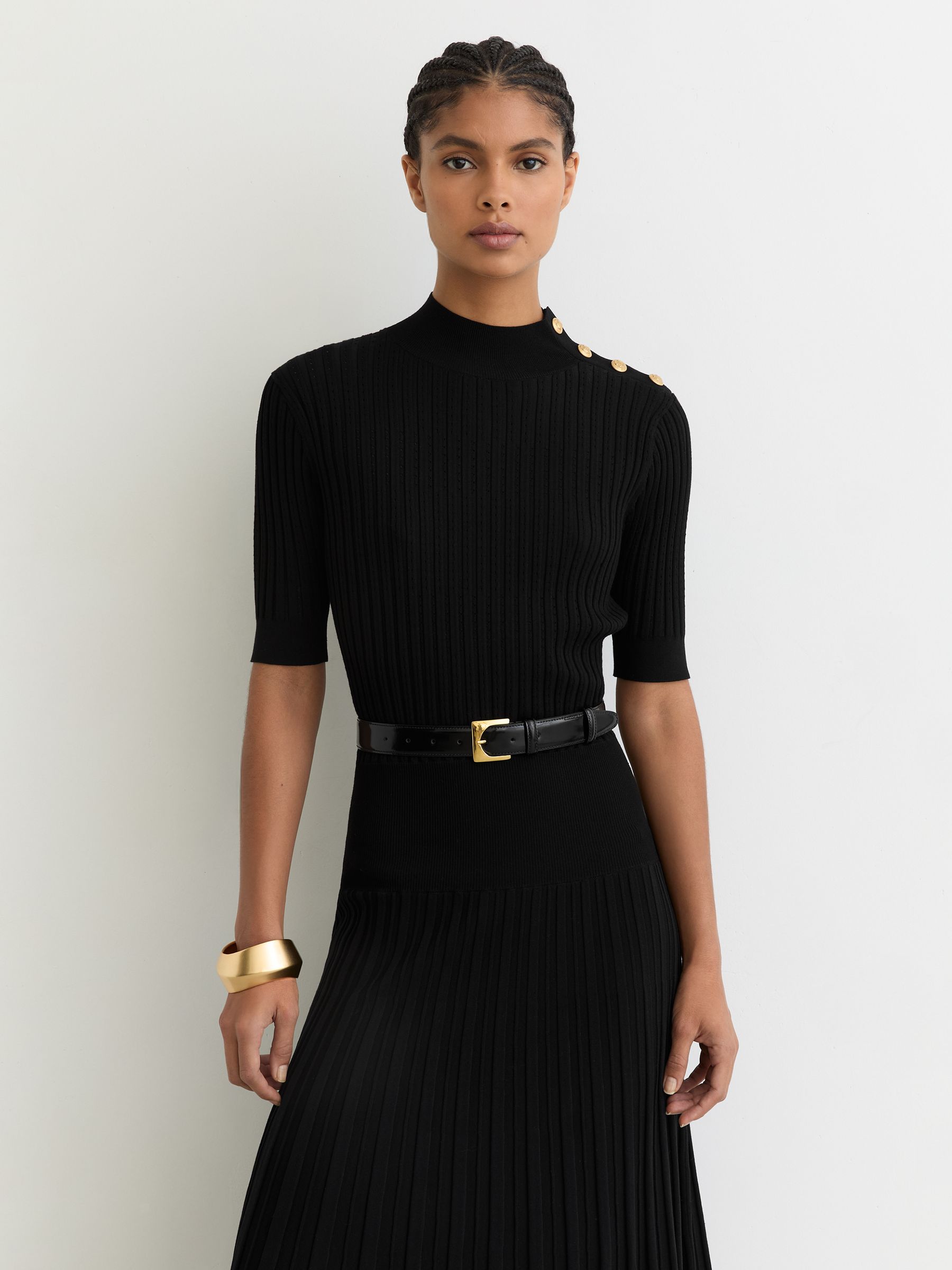 Button-Detail Knitted Midi Dress in Black - Image 4 of 8