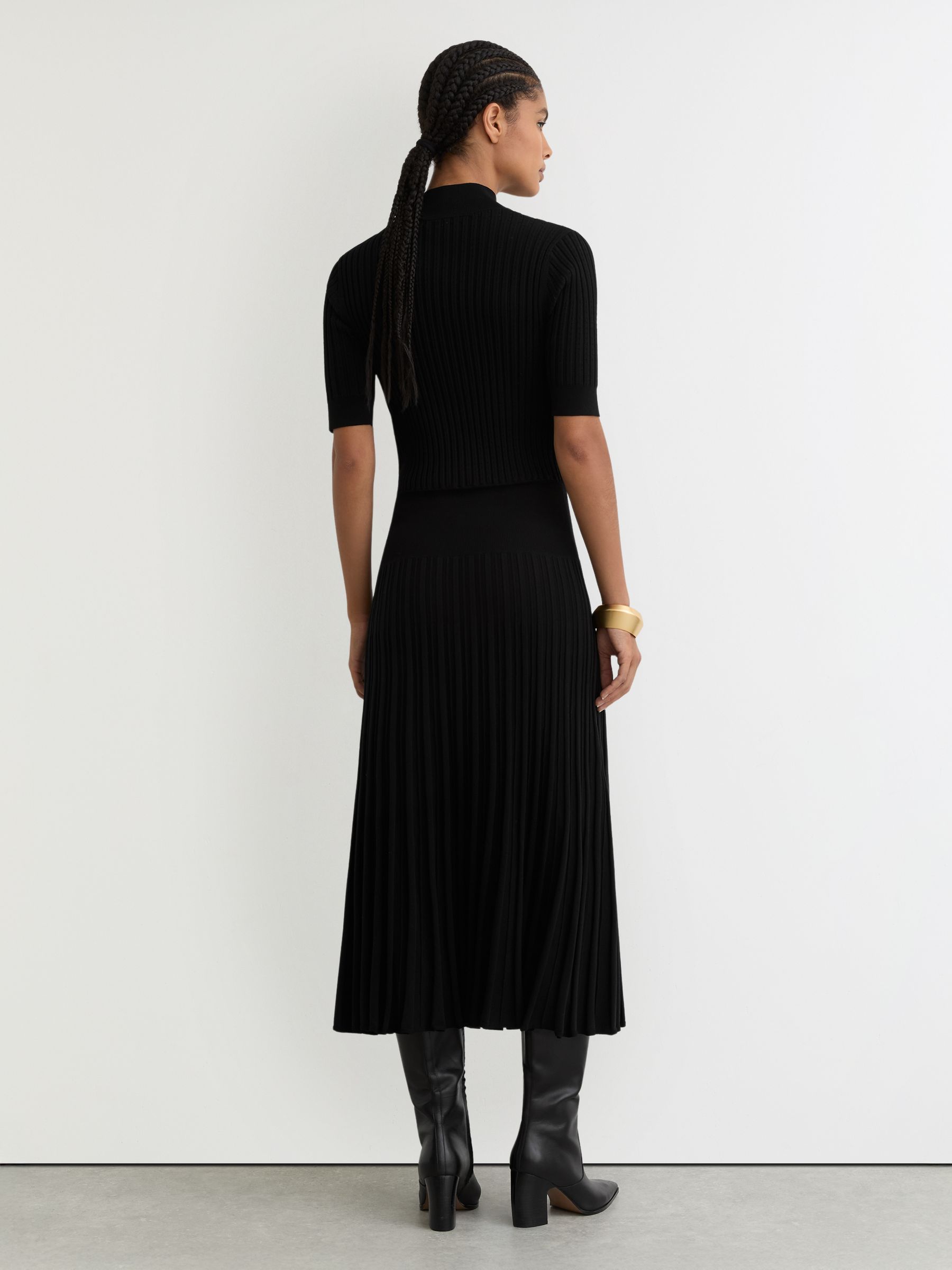 Button-Detail Knitted Midi Dress in Black - Image 6 of 8