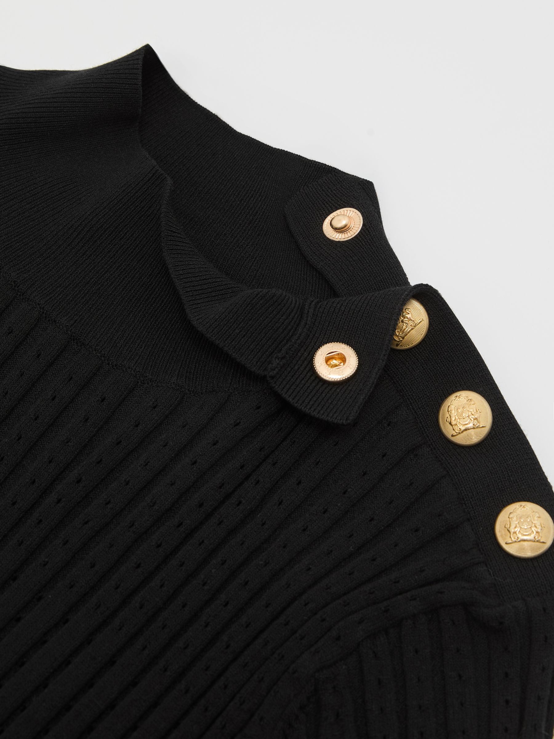 Petite Button-Detail Knitted Midi Dress in Black - image 4