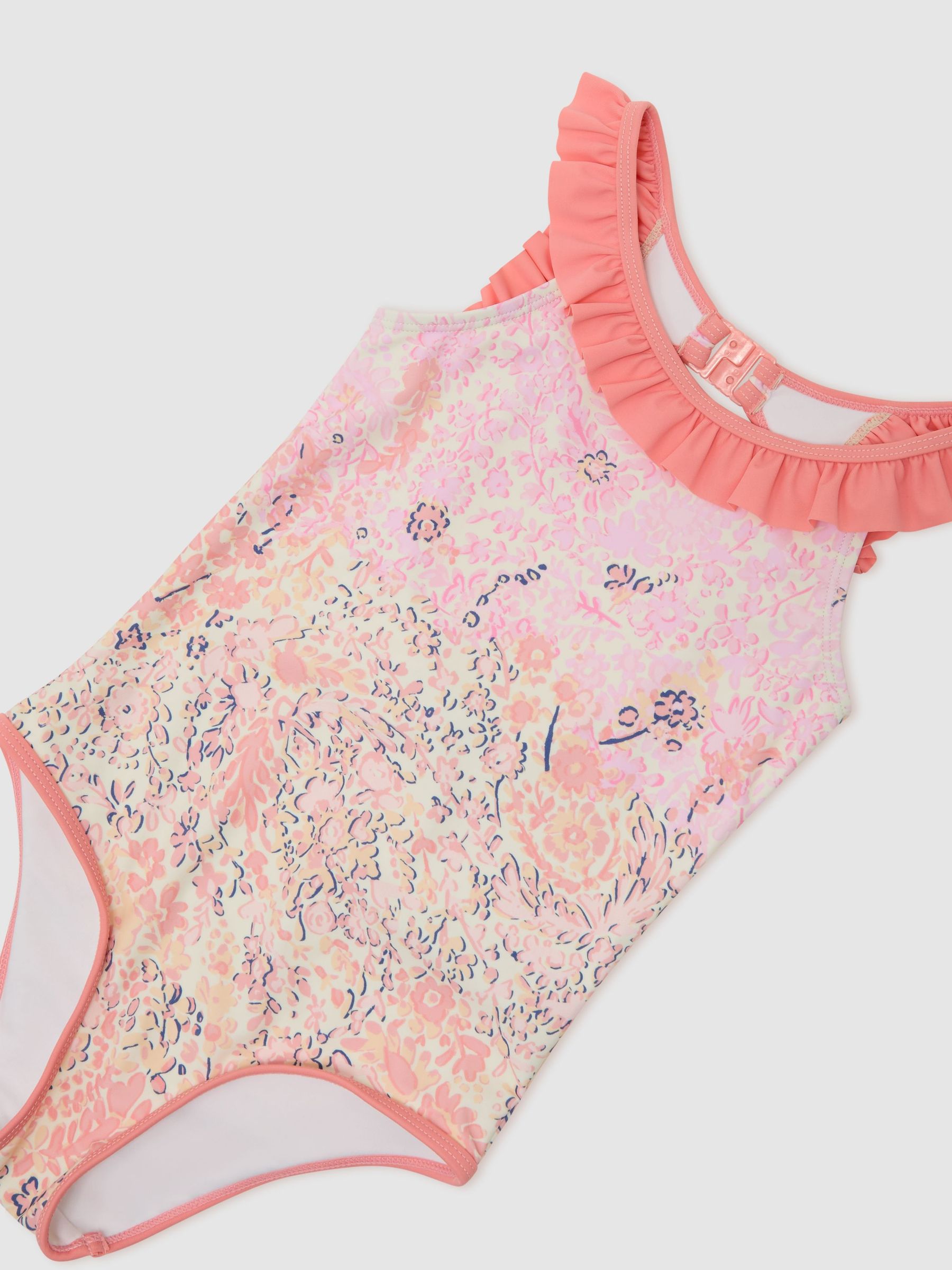 3-9 yrs Floral-Print Frill-Trim Swimsuit in Pink Print - Image 3 of 3