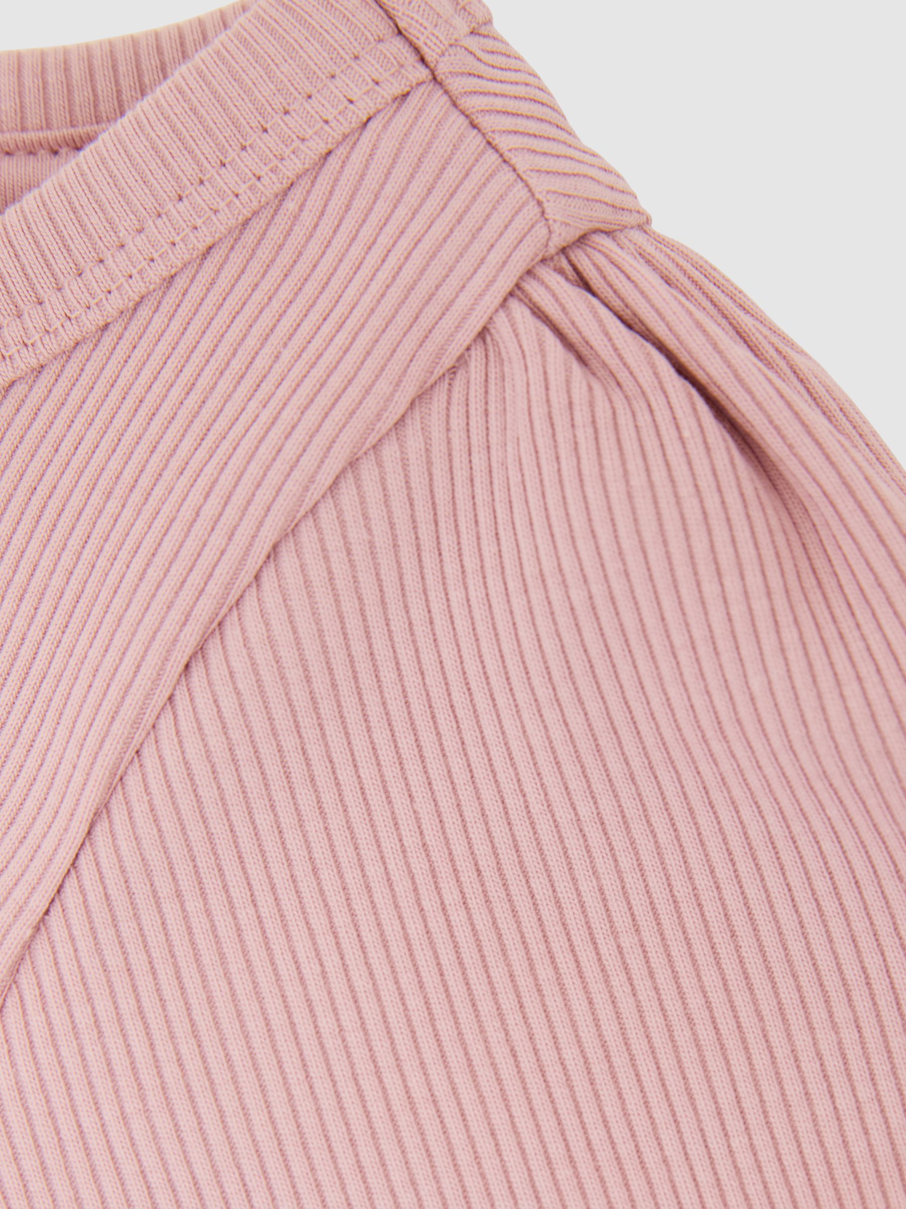 Stretch-Cotton Ribbed Puff-Sleeve Top in Pink - Image 4 of 4