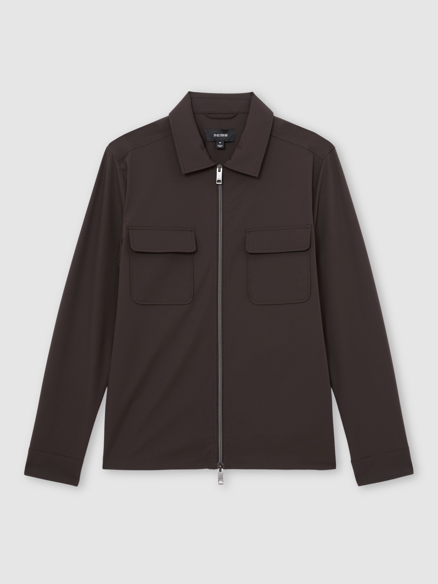Technical Zip-Through Overshirt in Chocolate Brown - Image 2 of 7 Technical Zip-Through Overshirt in Chocolate Brown - Image 2 of 7
