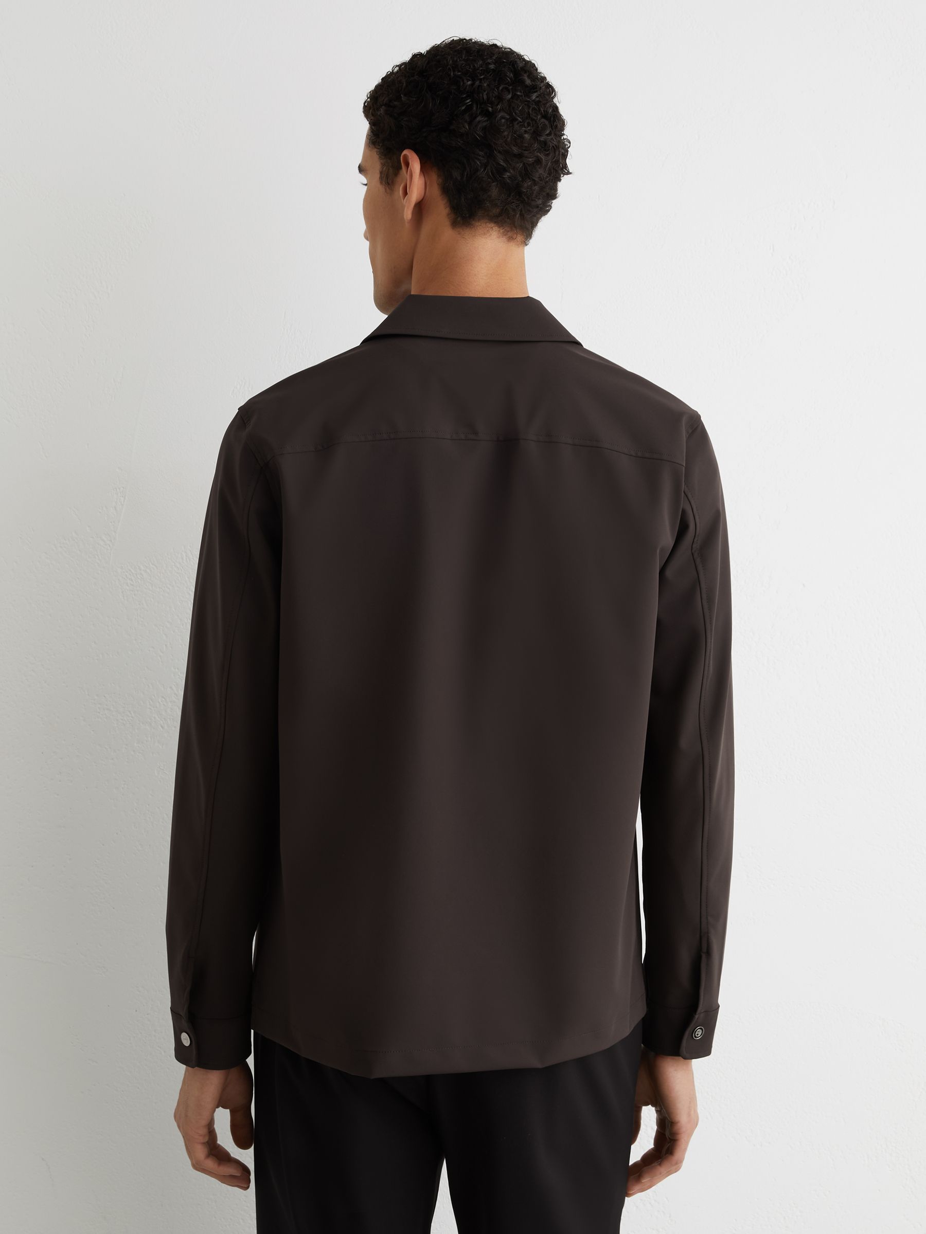Technical Zip-Through Overshirt in Chocolate Brown - Image 6 of 7