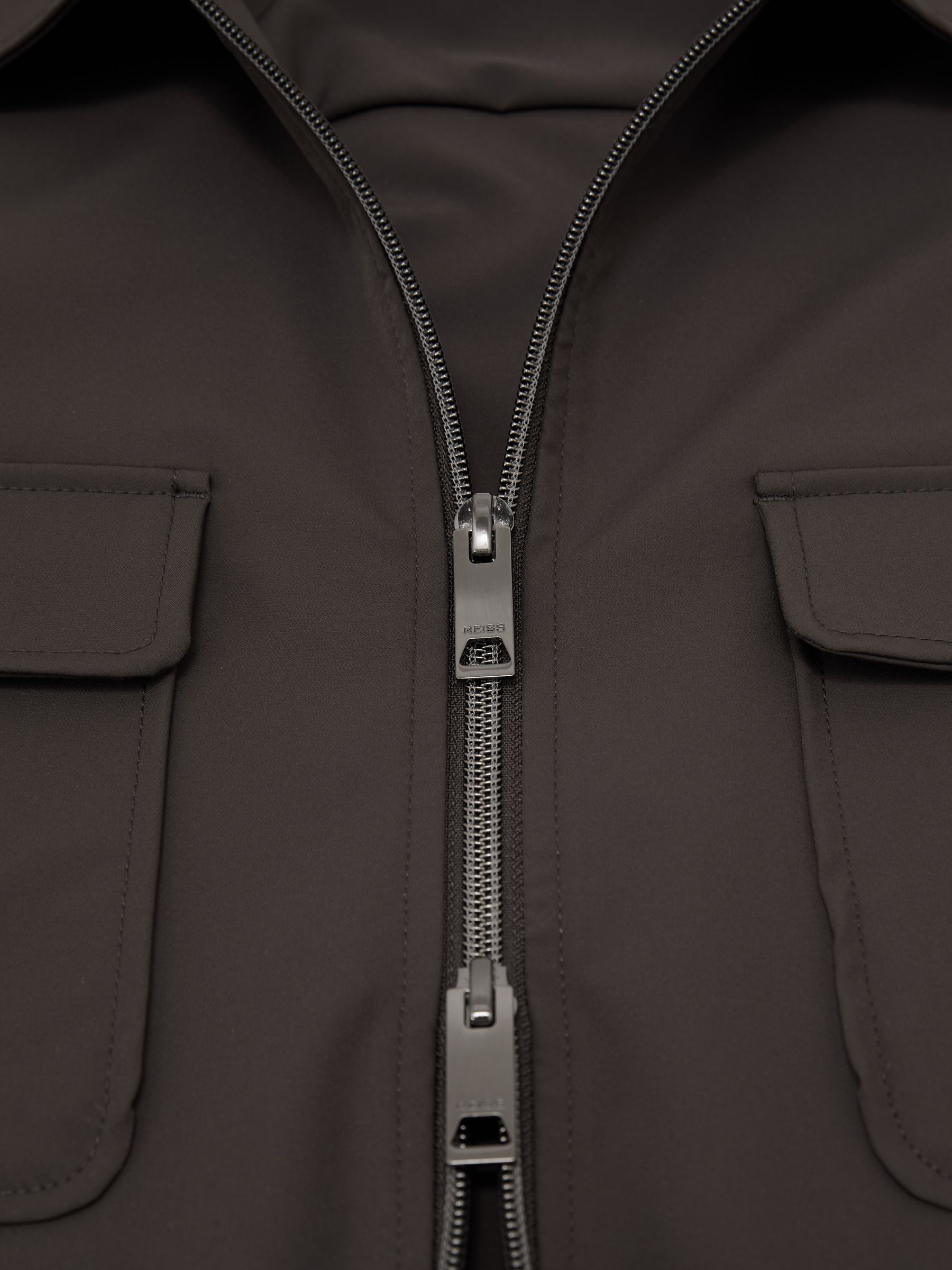 Technical Zip-Through Overshirt in Chocolate Brown - Image 7 of 7