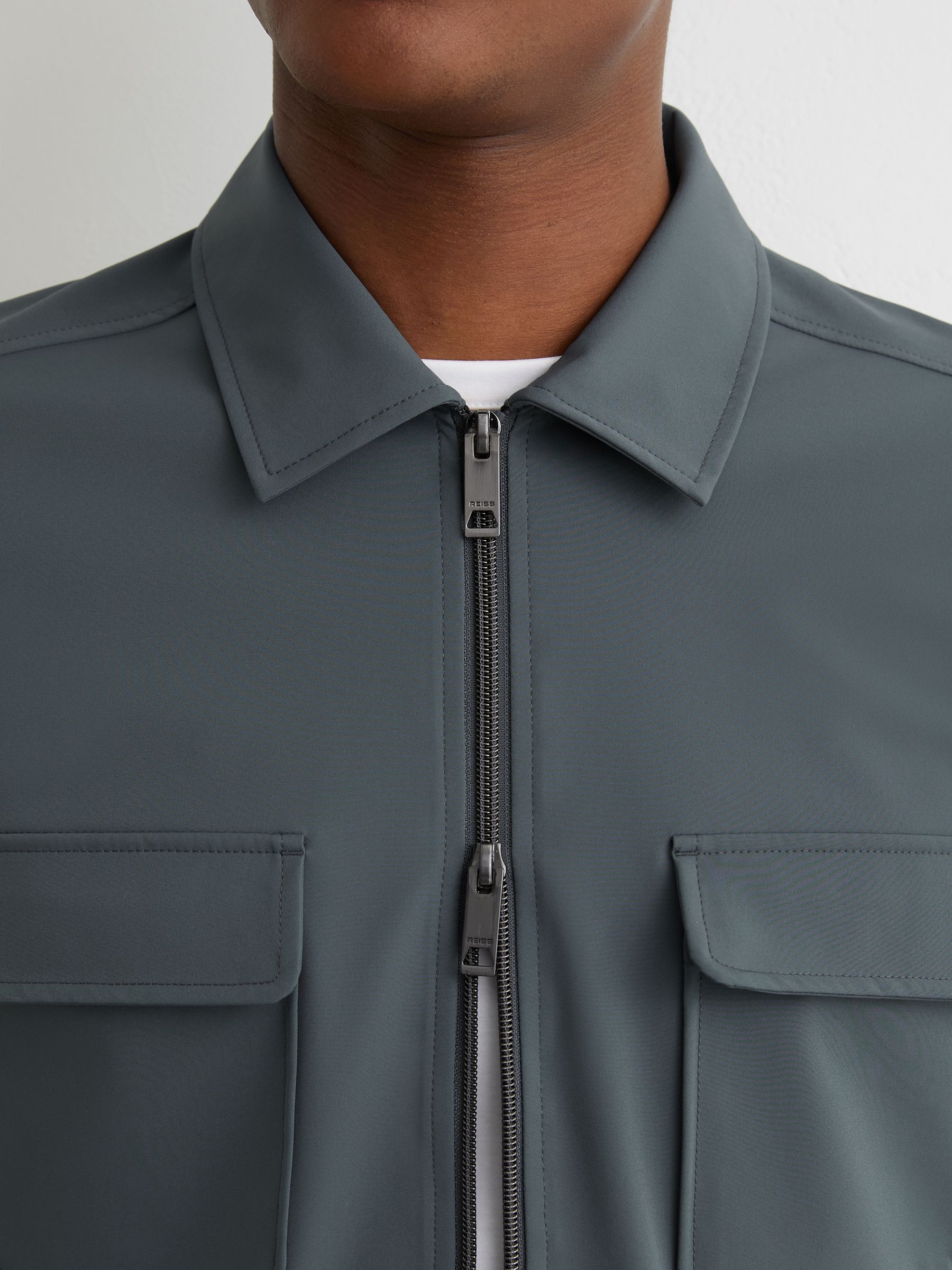 Technical Zip-Through Overshirt in Airforce Blue - Image 4 of 6