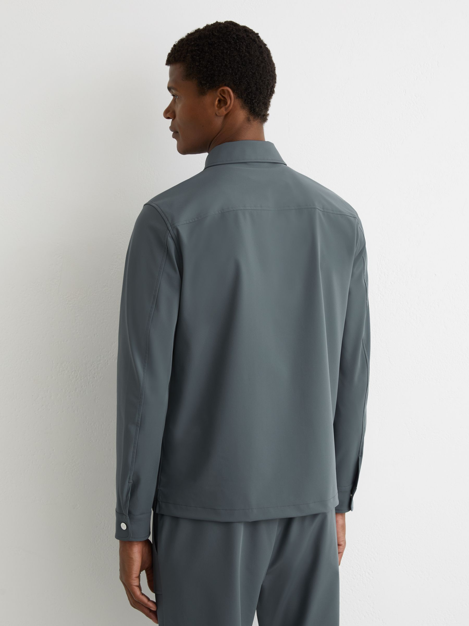 Technical Zip-Through Overshirt in Airforce Blue - Image 5 of 6