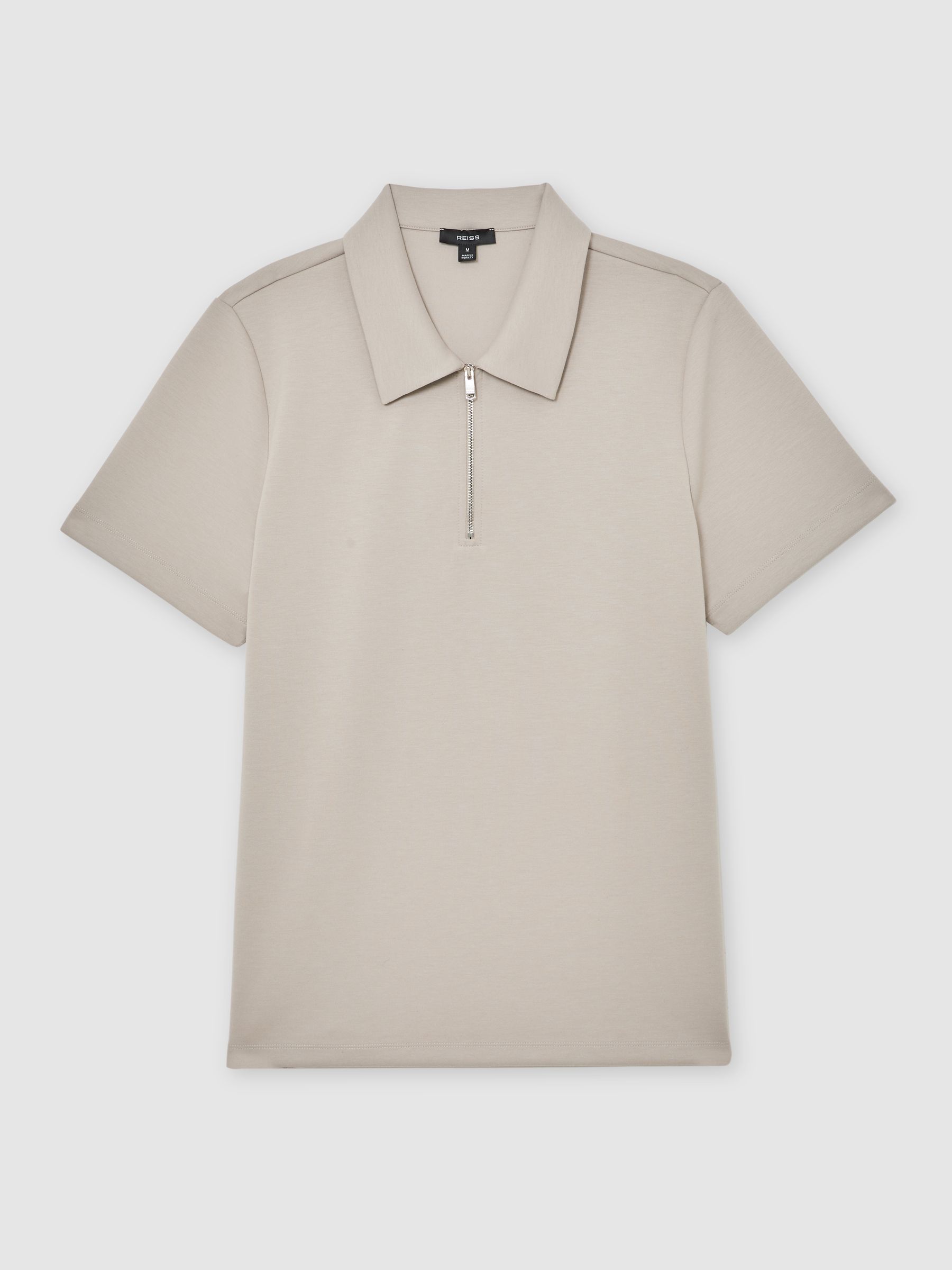 Premium Interlock Half-Zip Polo Shirt in Stone - Image 2 of 5