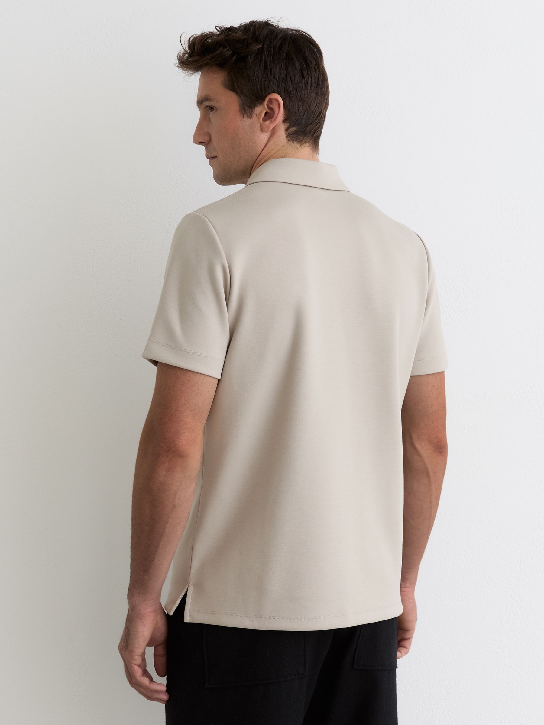 Premium Interlock Half-Zip Polo Shirt in Stone - Image 4 of 5