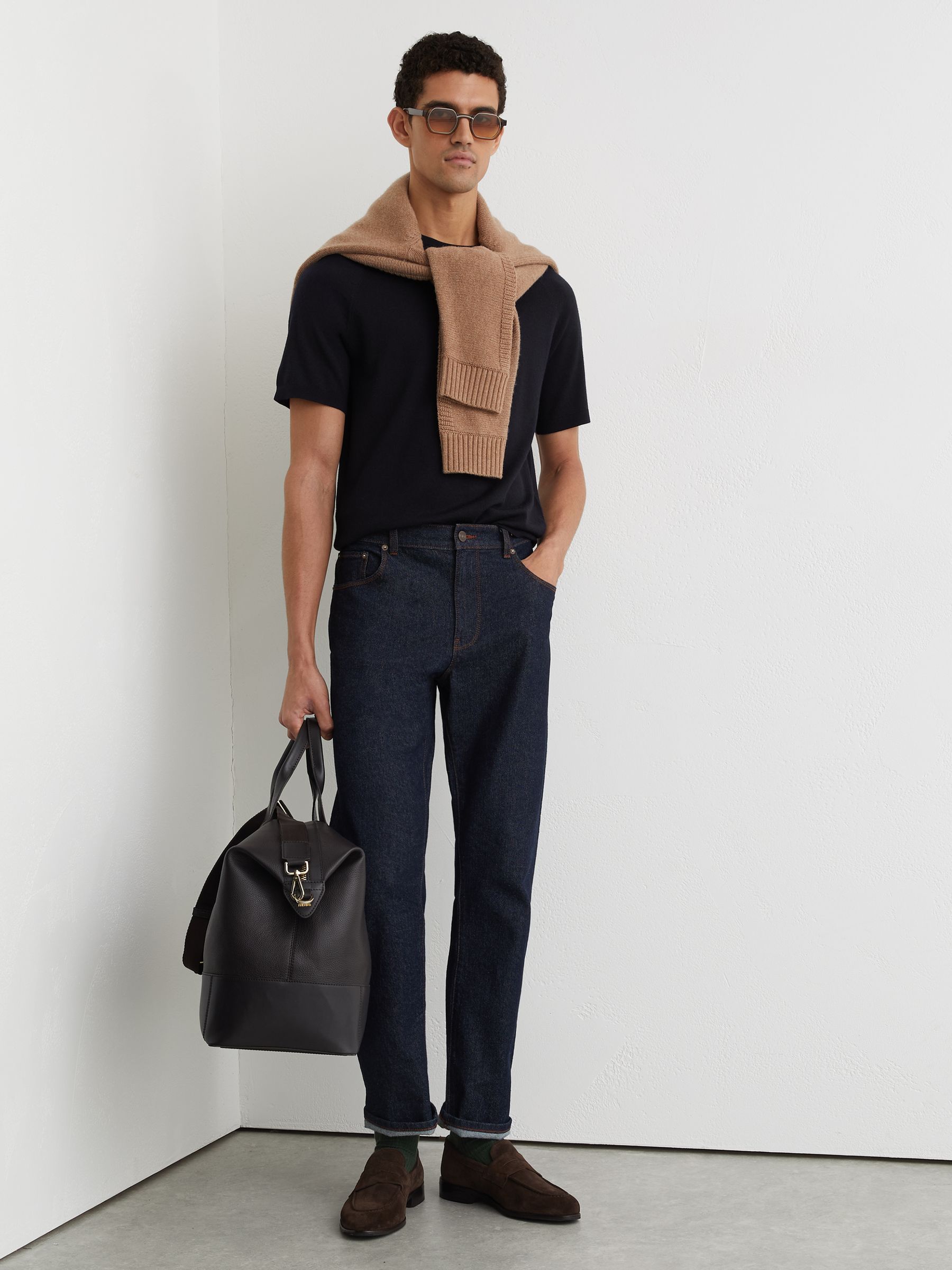 Merino Wool Raglan-Sleeve T-Shirt in Navy - Image 3 of 6