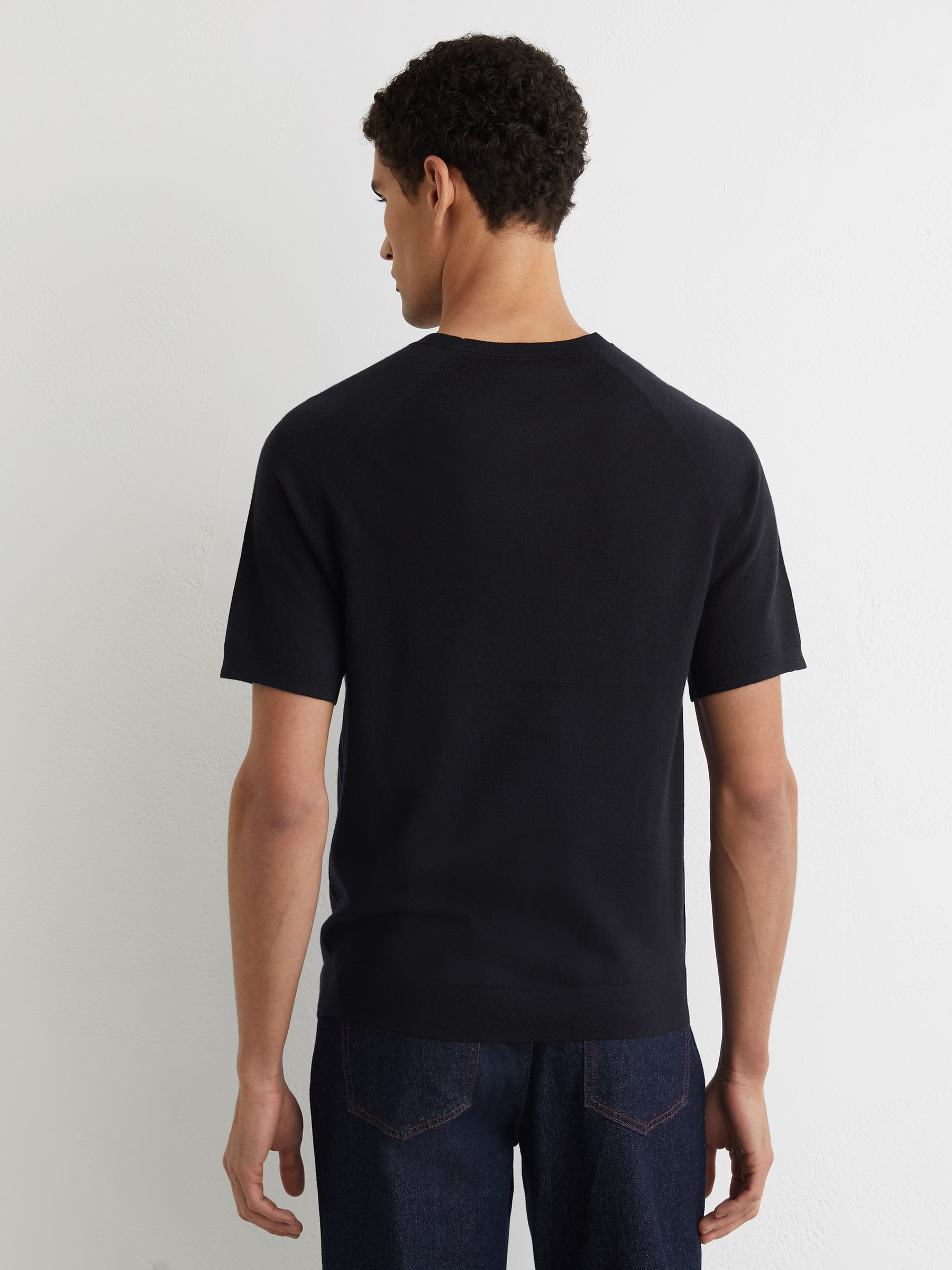 Merino Wool Raglan-Sleeve T-Shirt in Navy - Image 5 of 6
