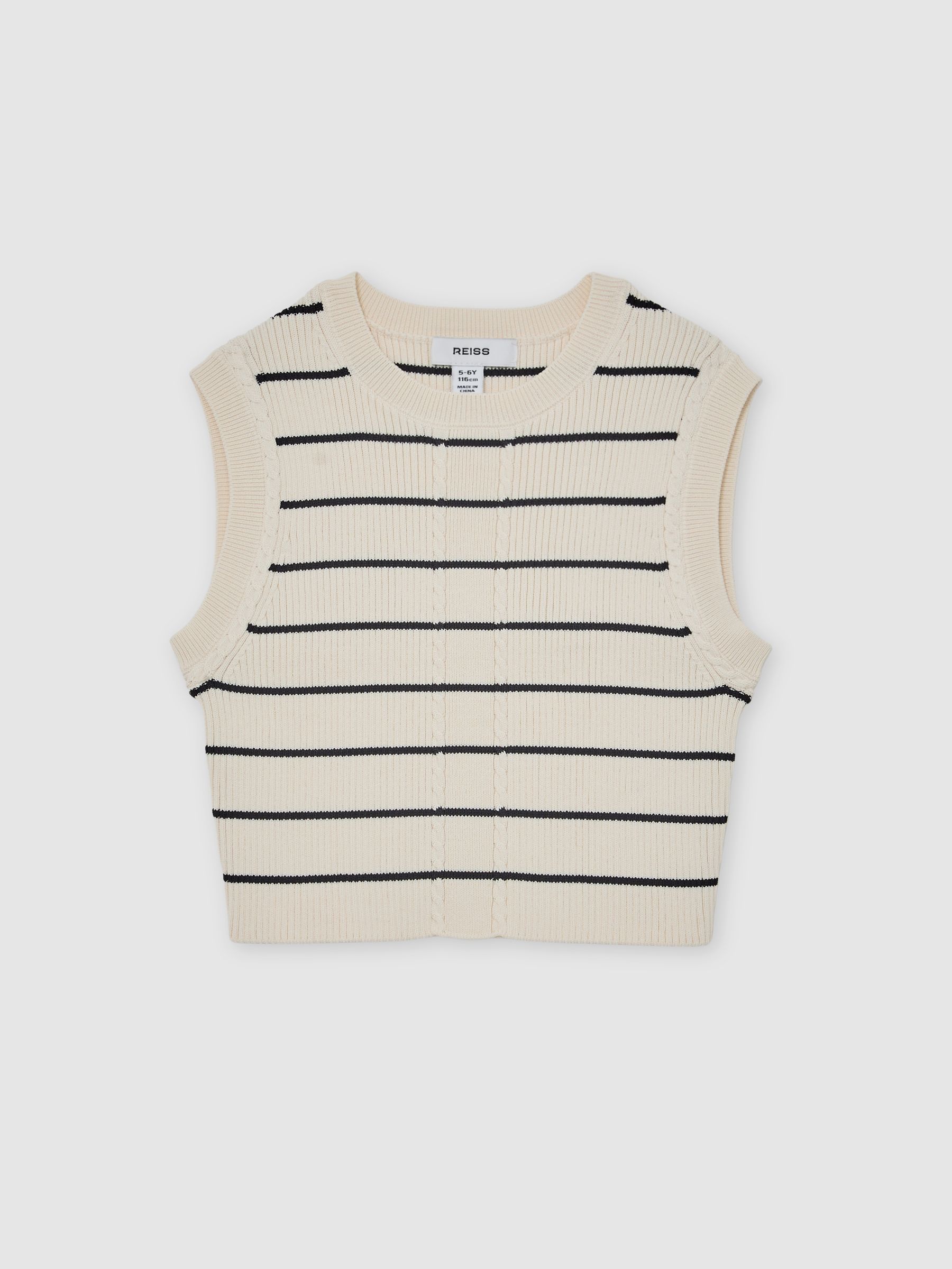 Stripe Knitted Sleeveless Top in Ivory/Navy - Image 1 of 4