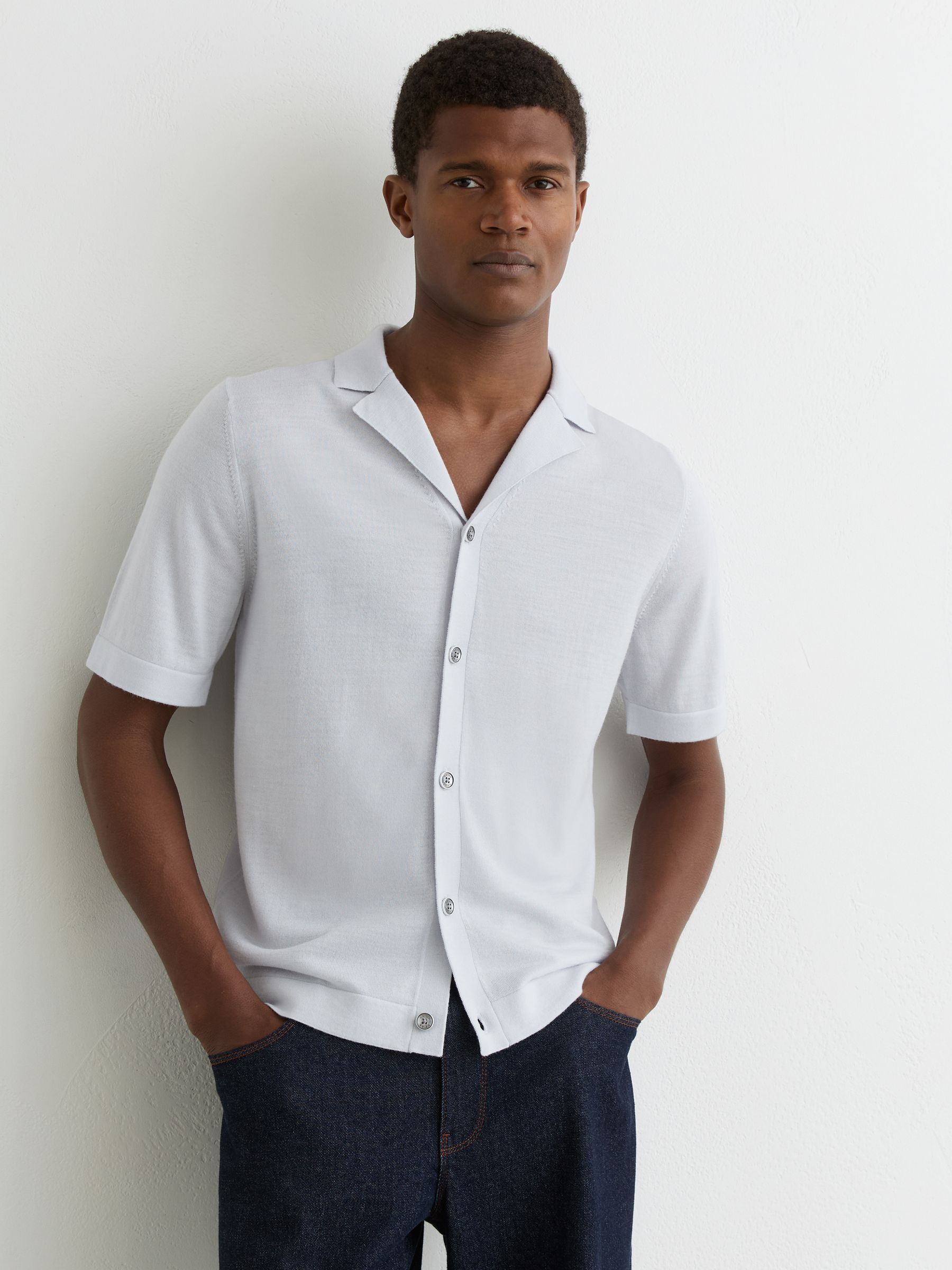 Merino Wool Cuban-Collar Shirt in Frost Blue - Image 1 of 6