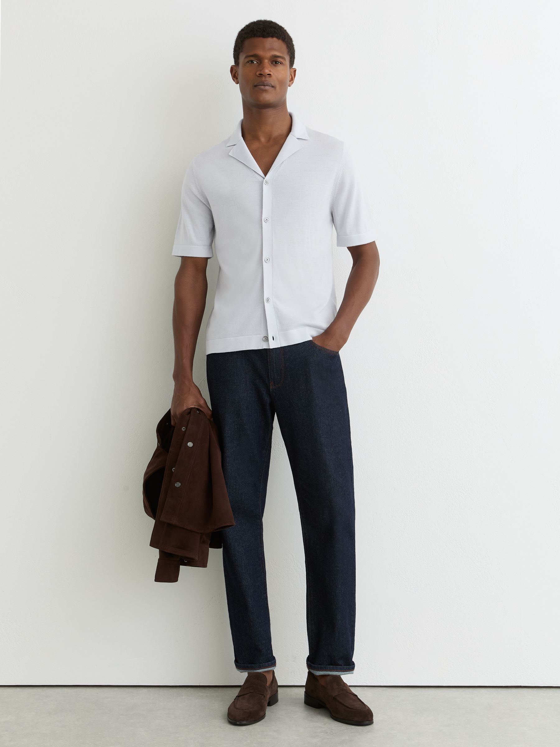 Merino Wool Cuban-Collar Shirt in Frost Blue - Image 4 of 6