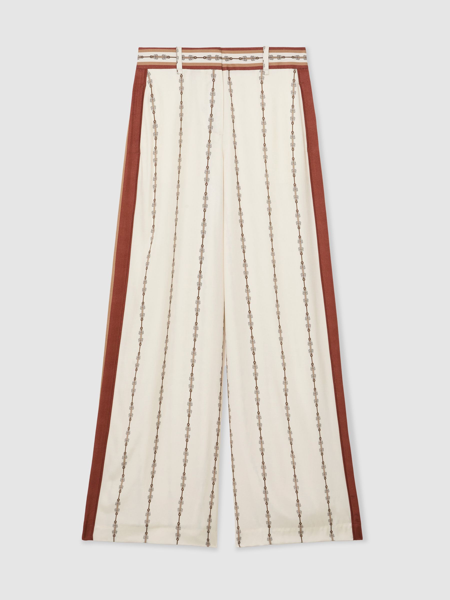 Petite Chain-Print Wide-Leg Trousers in Ivory