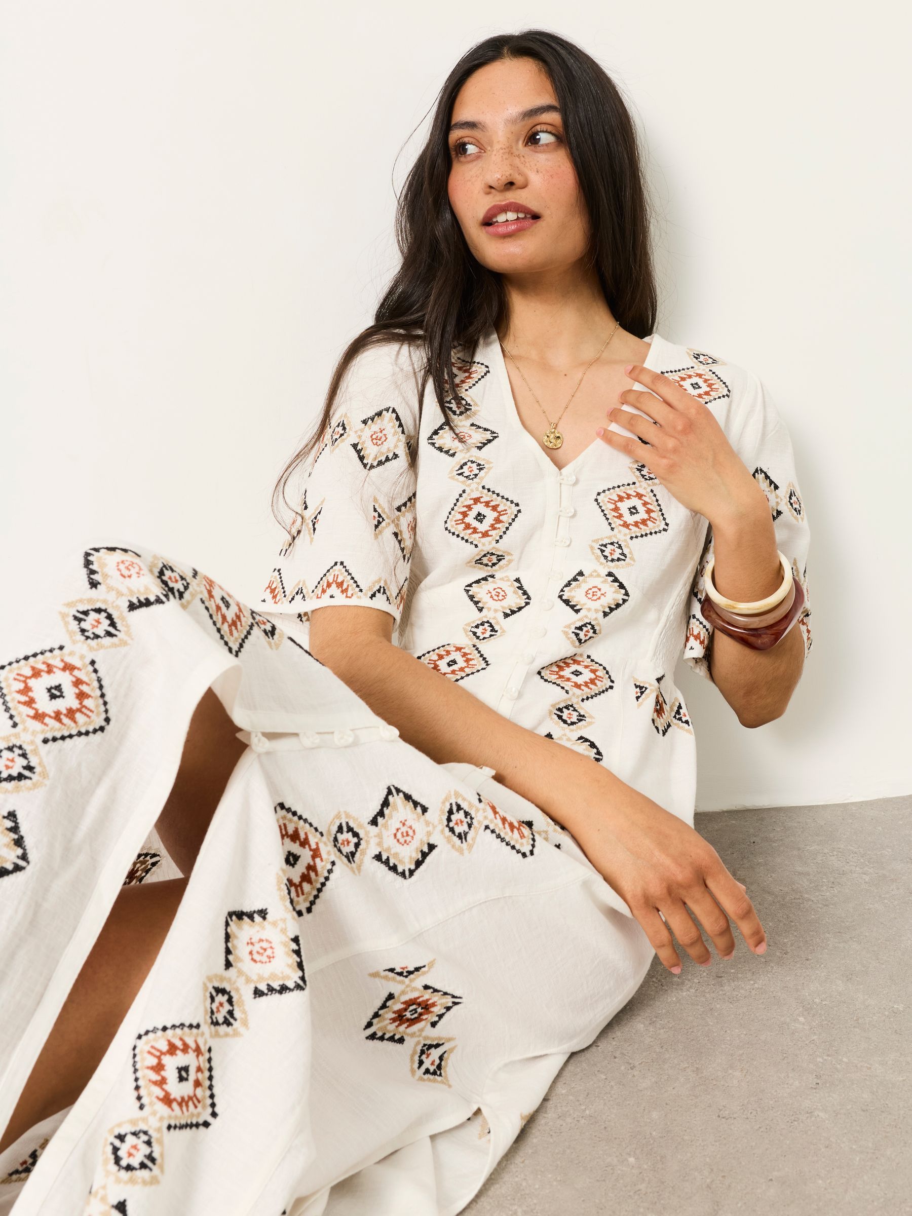 Solene Ivory Regular Embroidered Midi Dress - Image 5 of 7