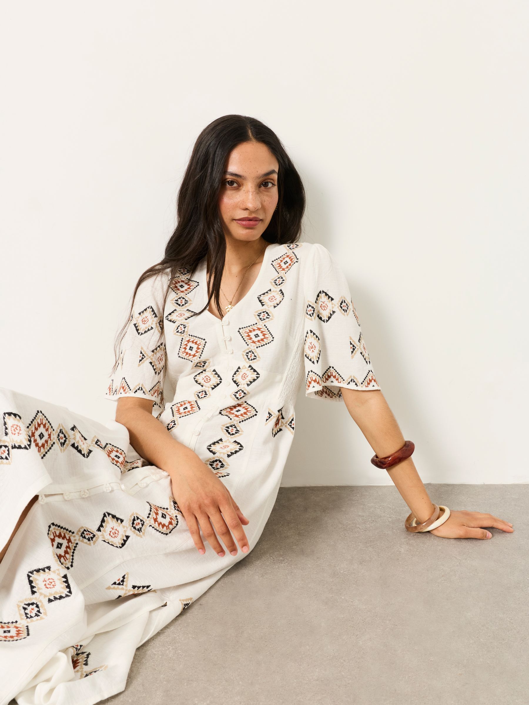 Solene Ivory Regular Embroidered Midi Dress - Image 6 of 7