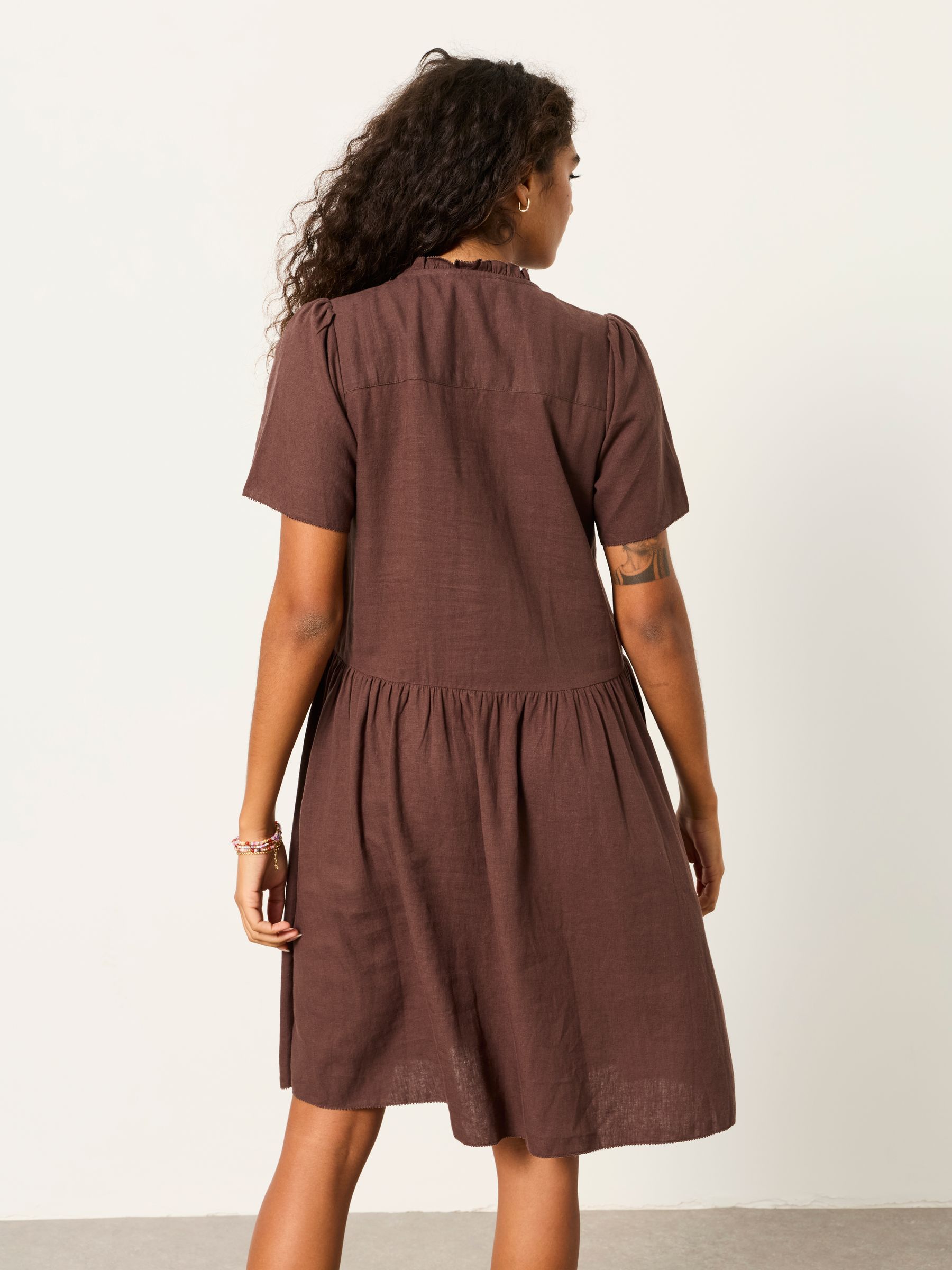 Immy Chocolate Brown Regular Linen Dress - Image 2 of 5