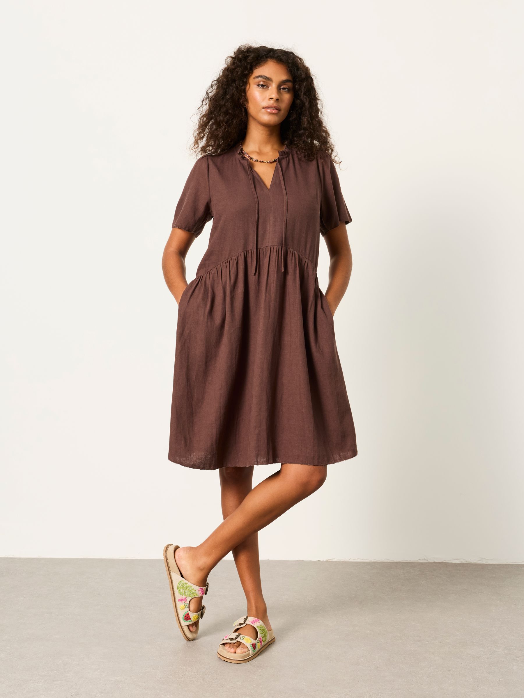 Immy Chocolate Brown Regular Linen Dress - Image 4 of 5