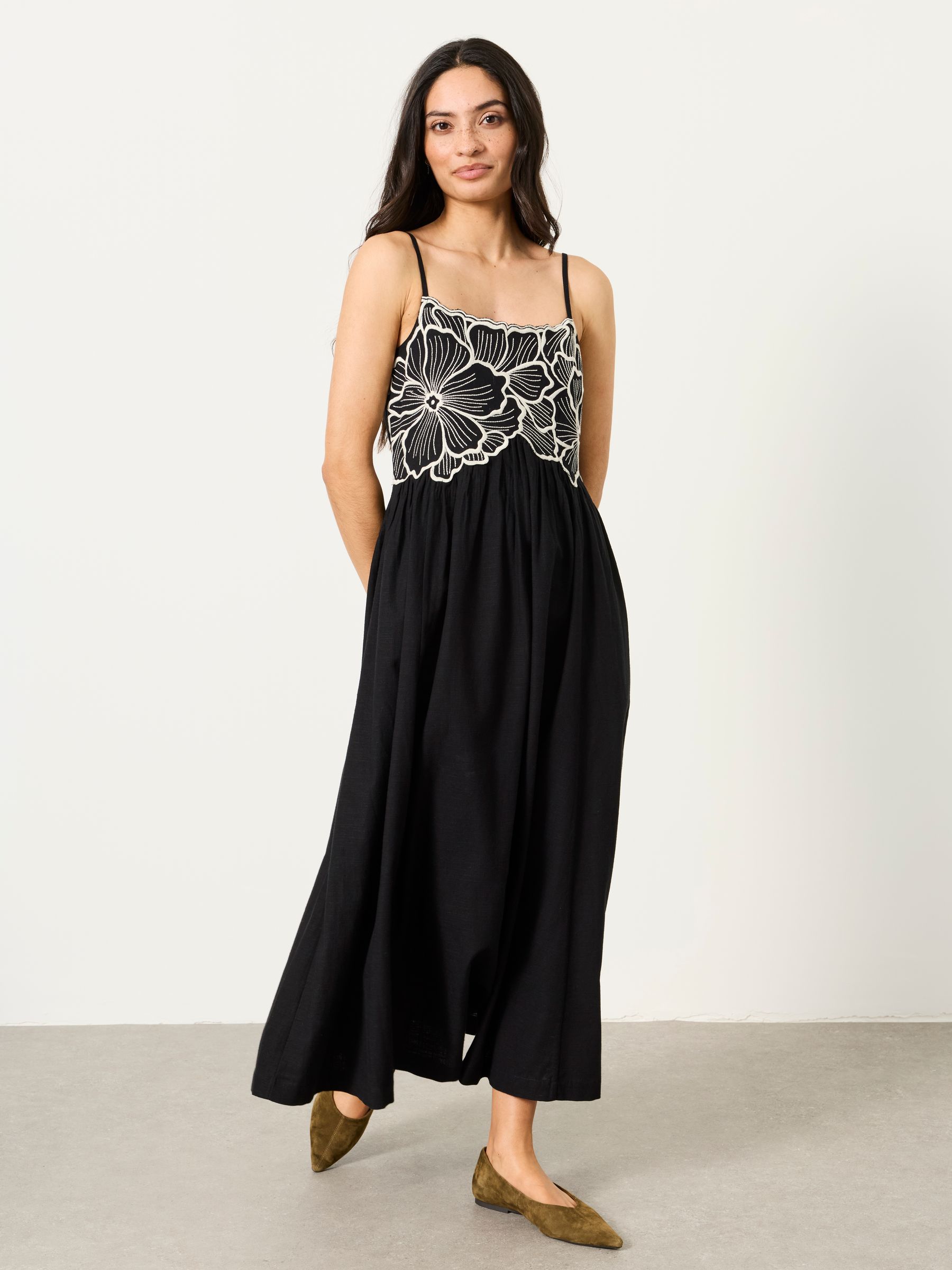 Hazel Black Regular Embroidered Midi Dress | FatFace USA