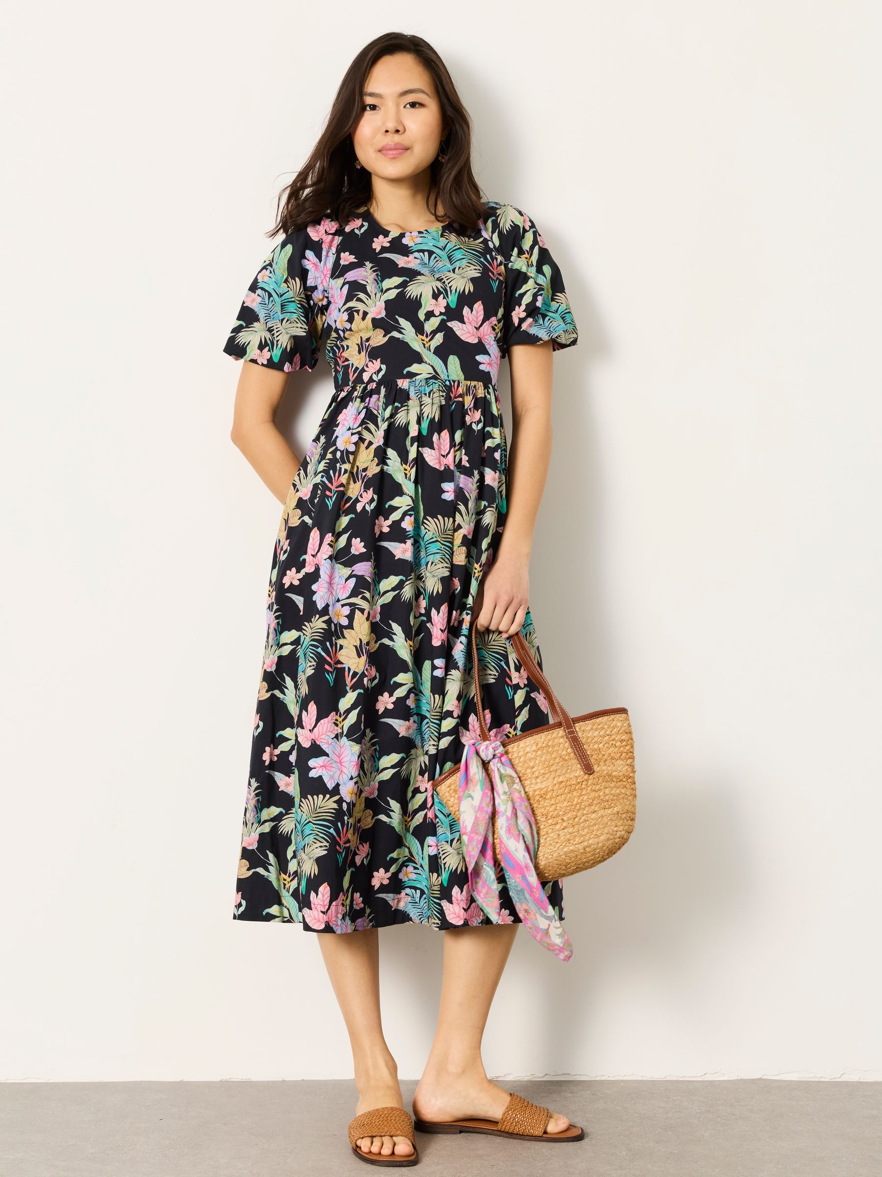 Bria Black Tropical Regular Midi Dress - Image 1 of 6