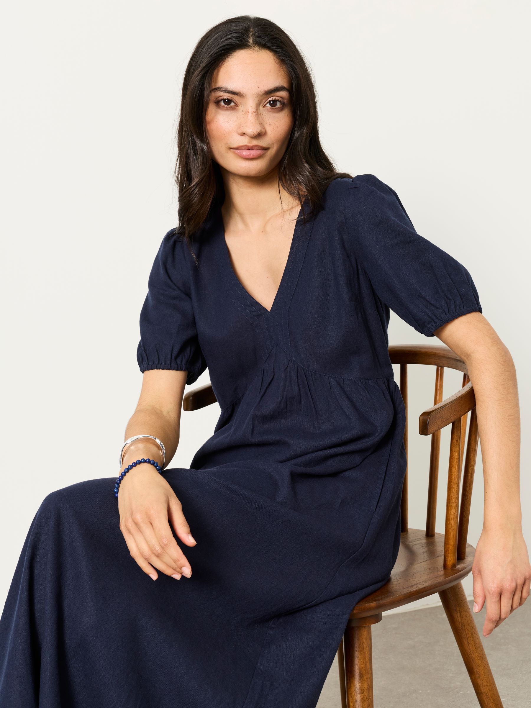 Remi Navy Regular Linen Dress - Image 1 of 6 Remi Navy Regular Linen Dress - Image 1 of 6