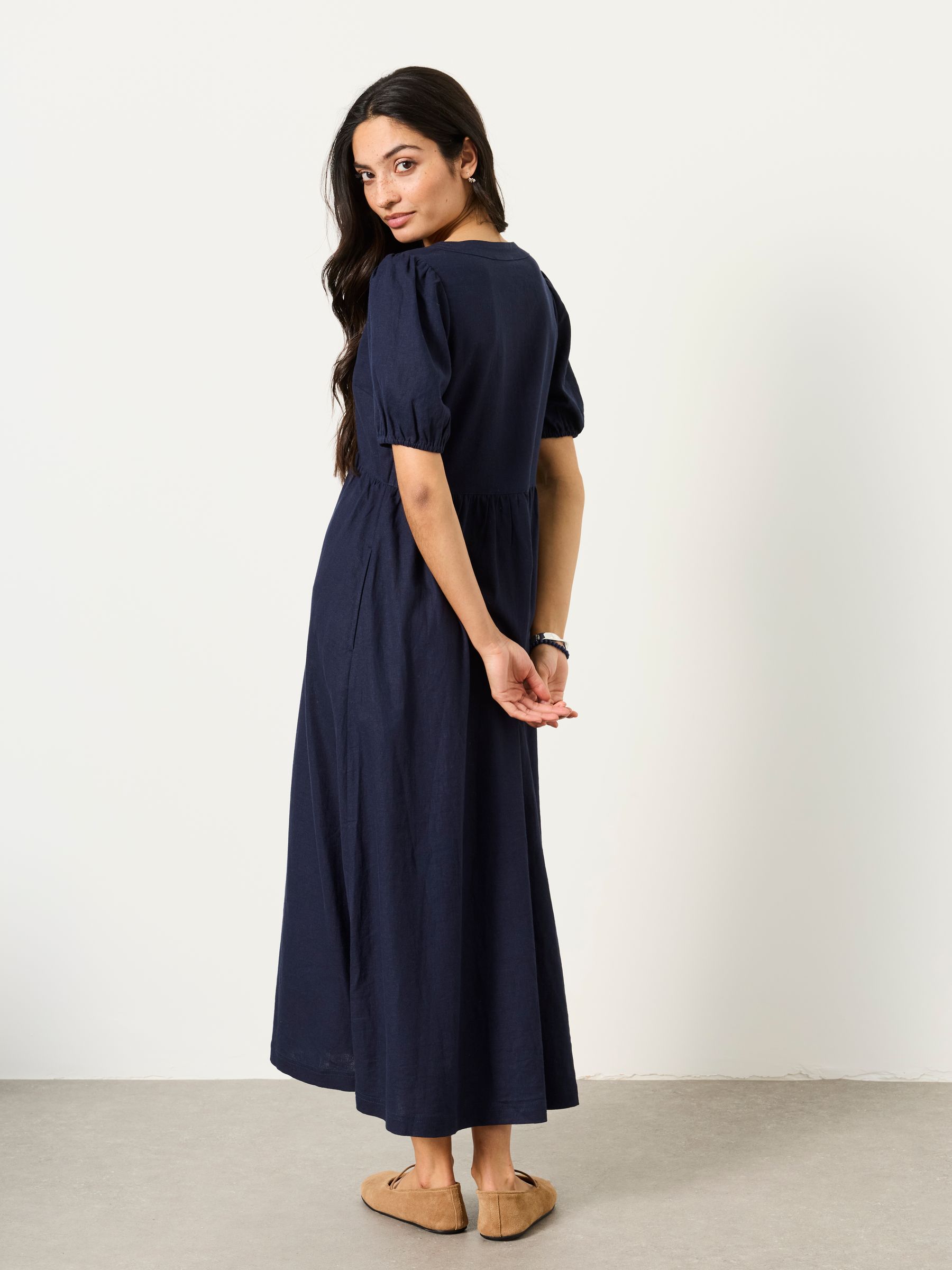 Remi Navy Regular Linen Dress - Image 2 of 6
