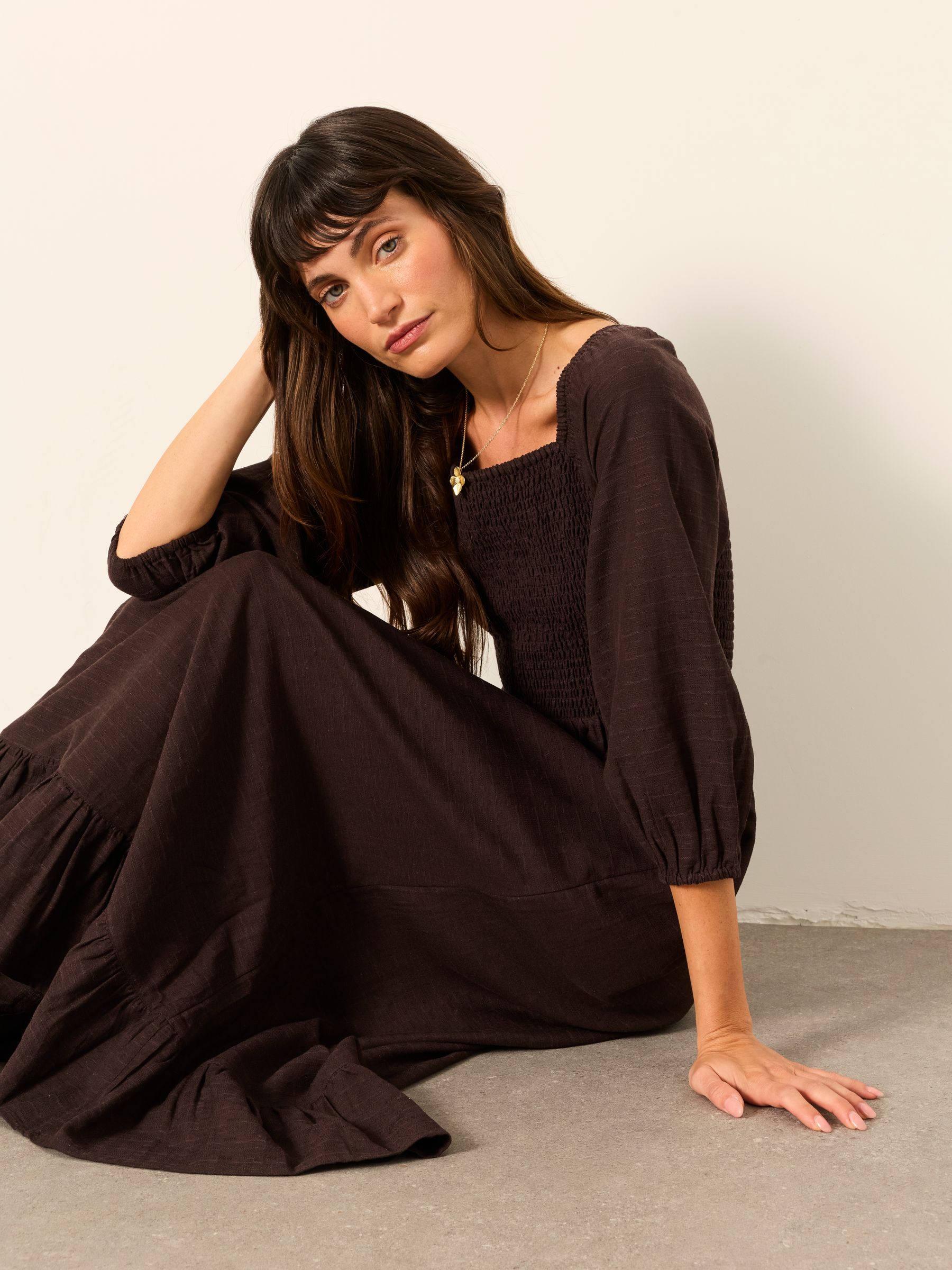 longsleeve brown dress Amelita Long Sleeve Textured Maxi Dress Brown | Wedding Guest Dress | Long Sleeve