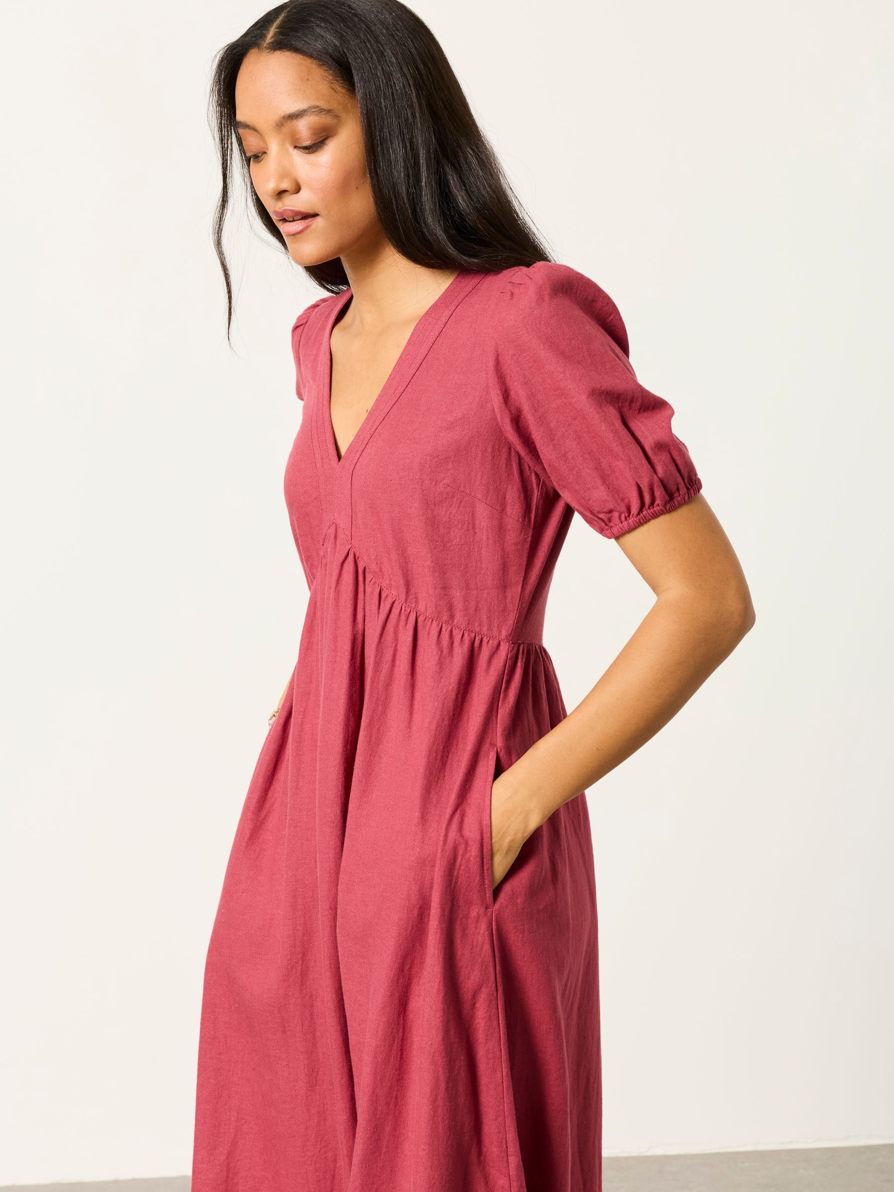 Remi Rust Brown Regular Linen Dress | FatFace
