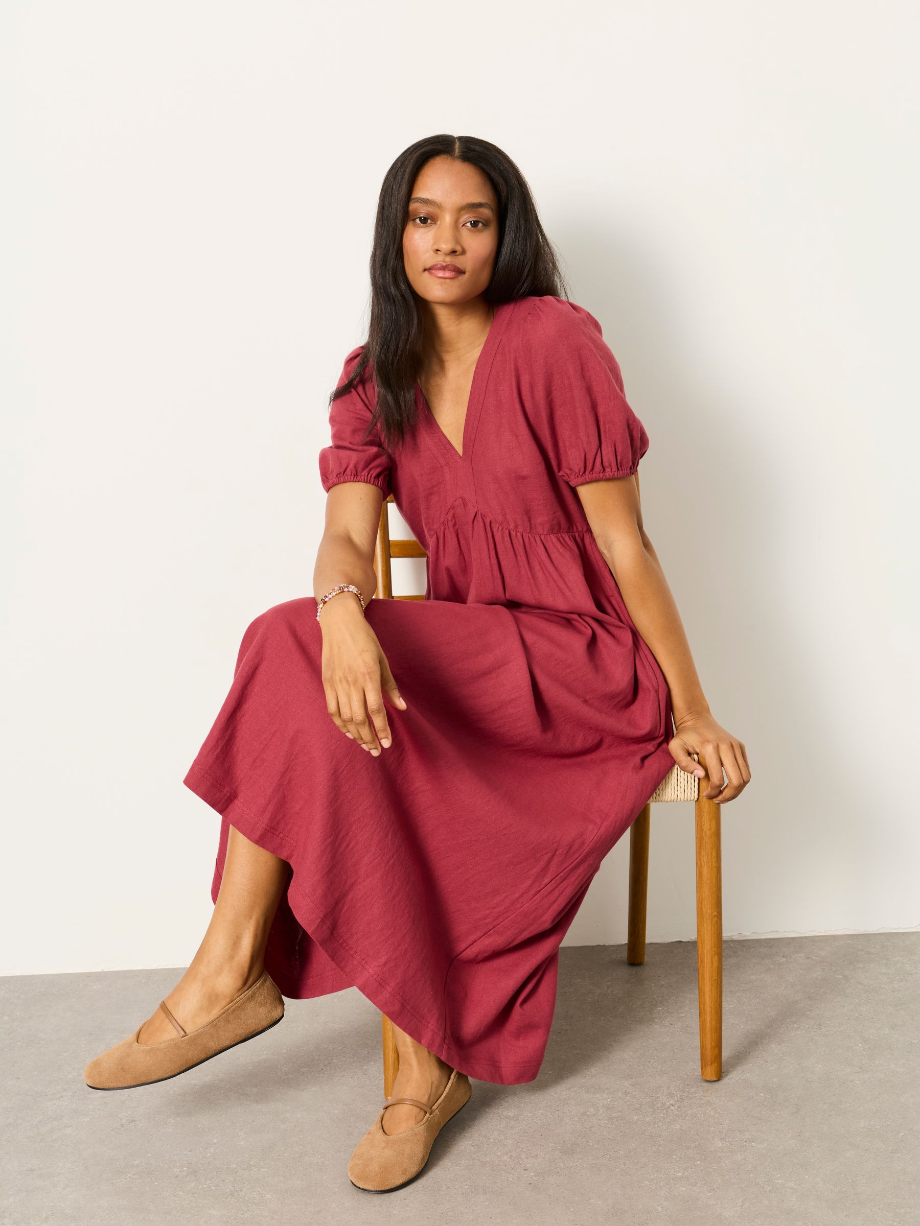 Remi Rust Brown Regular Linen Dress | FatFace Remi Rust Brown Regular Linen Dress | FatFace