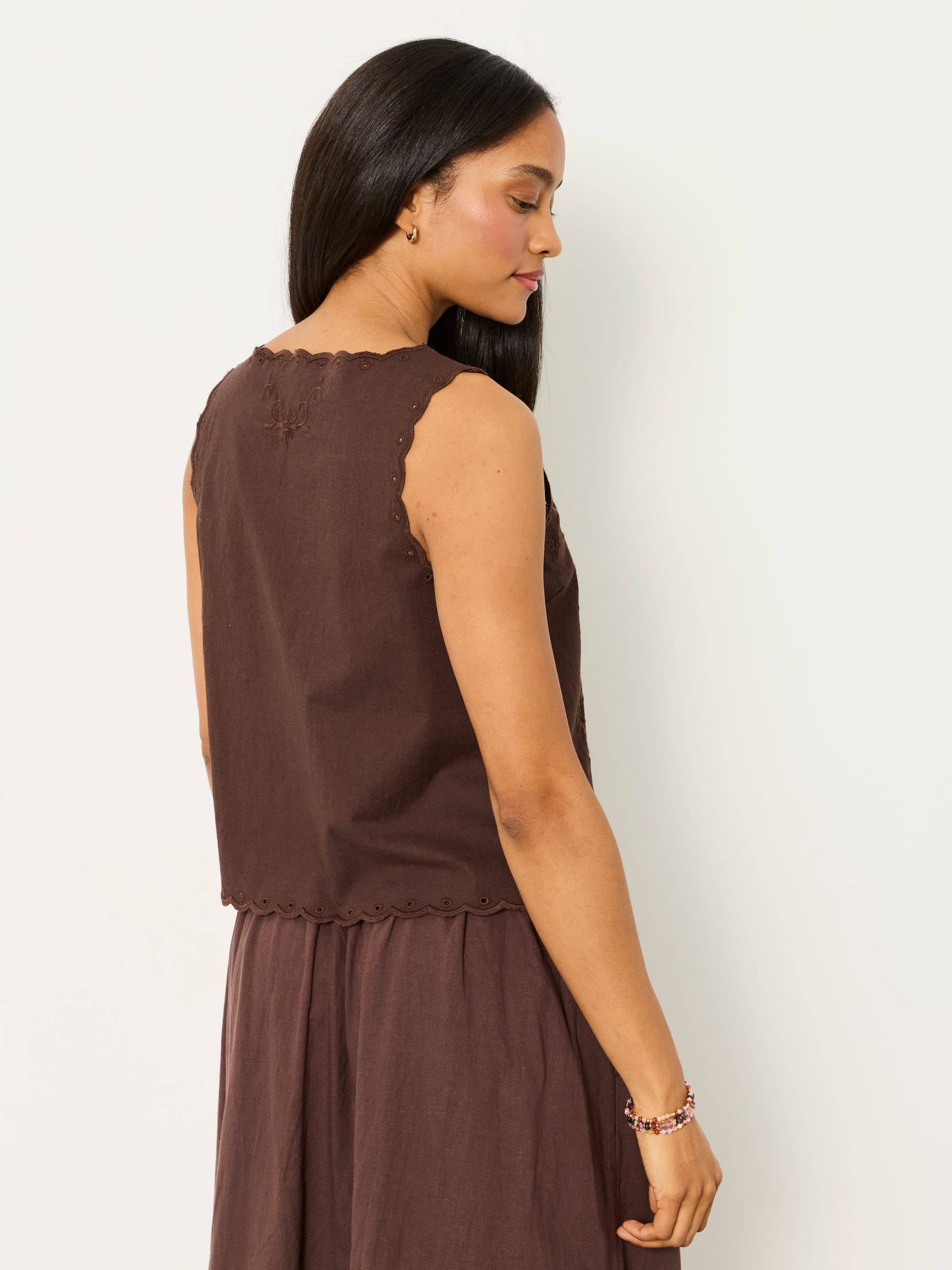 Becky Chocolate Brown Regular Embroidered Waistcoat - Image 2 of 6