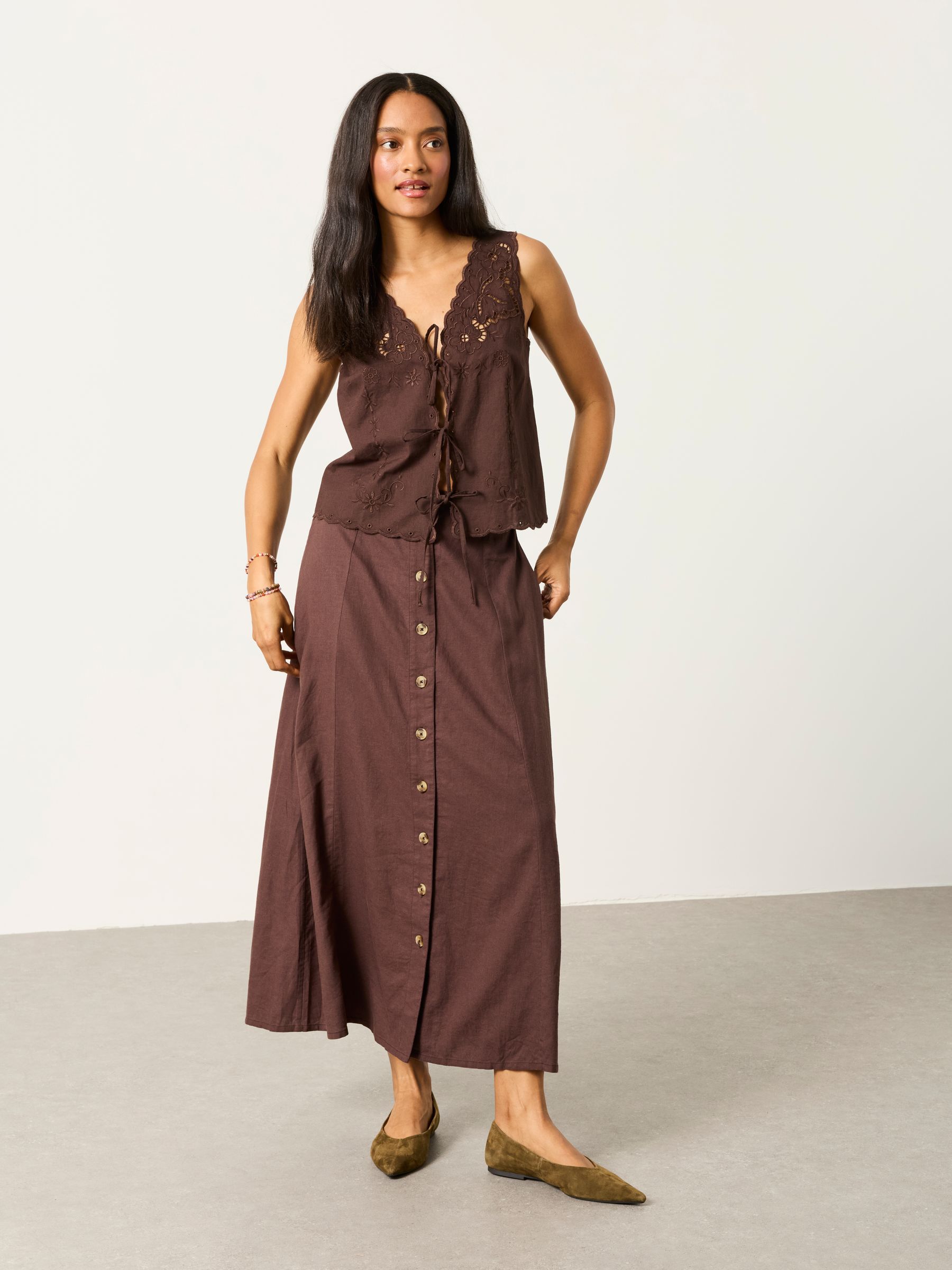 Becky Chocolate Brown Regular Embroidered Waistcoat - Image 3 of 6