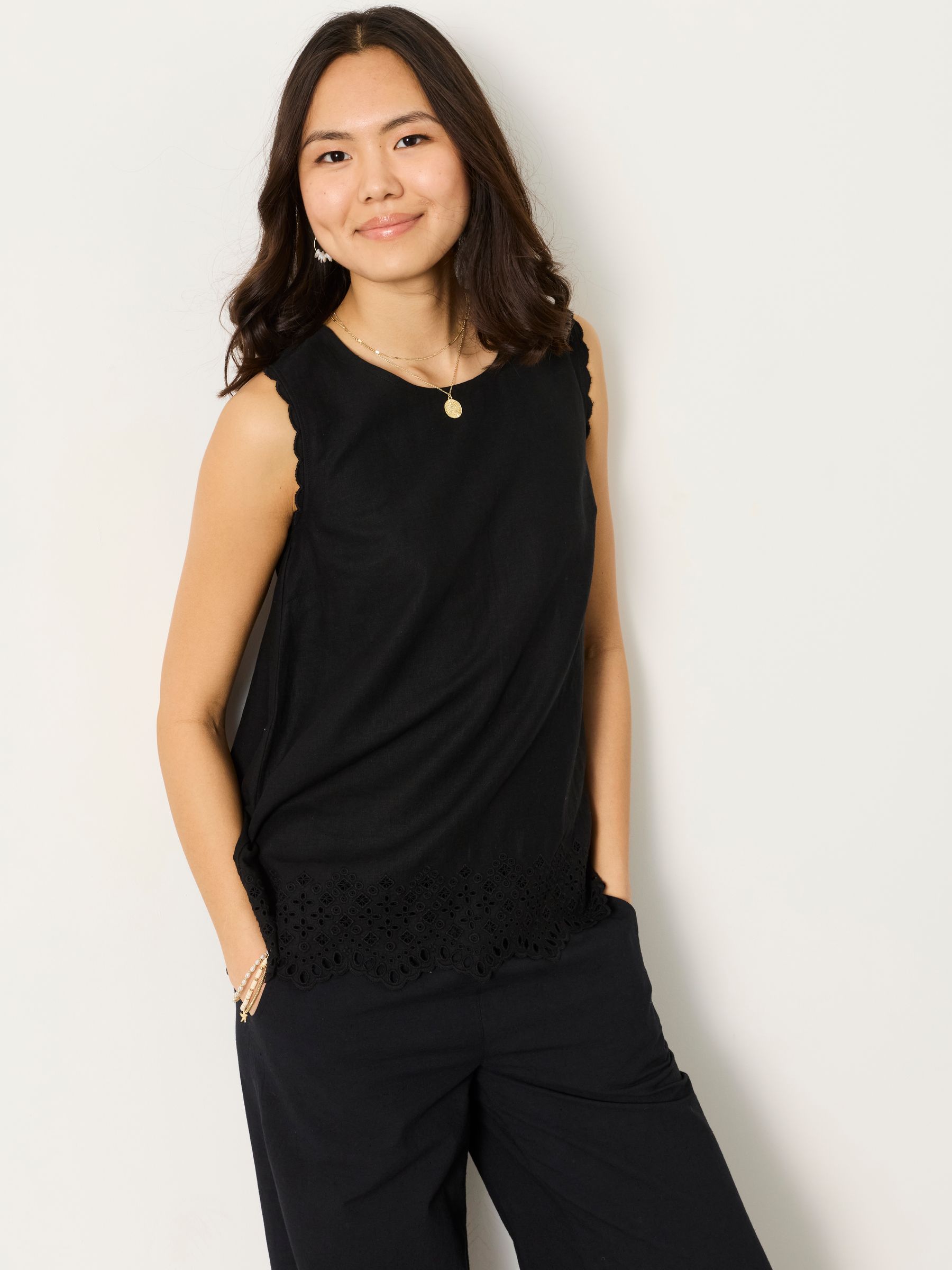 Ella Black Regular Broderie Cami | FatFace USA