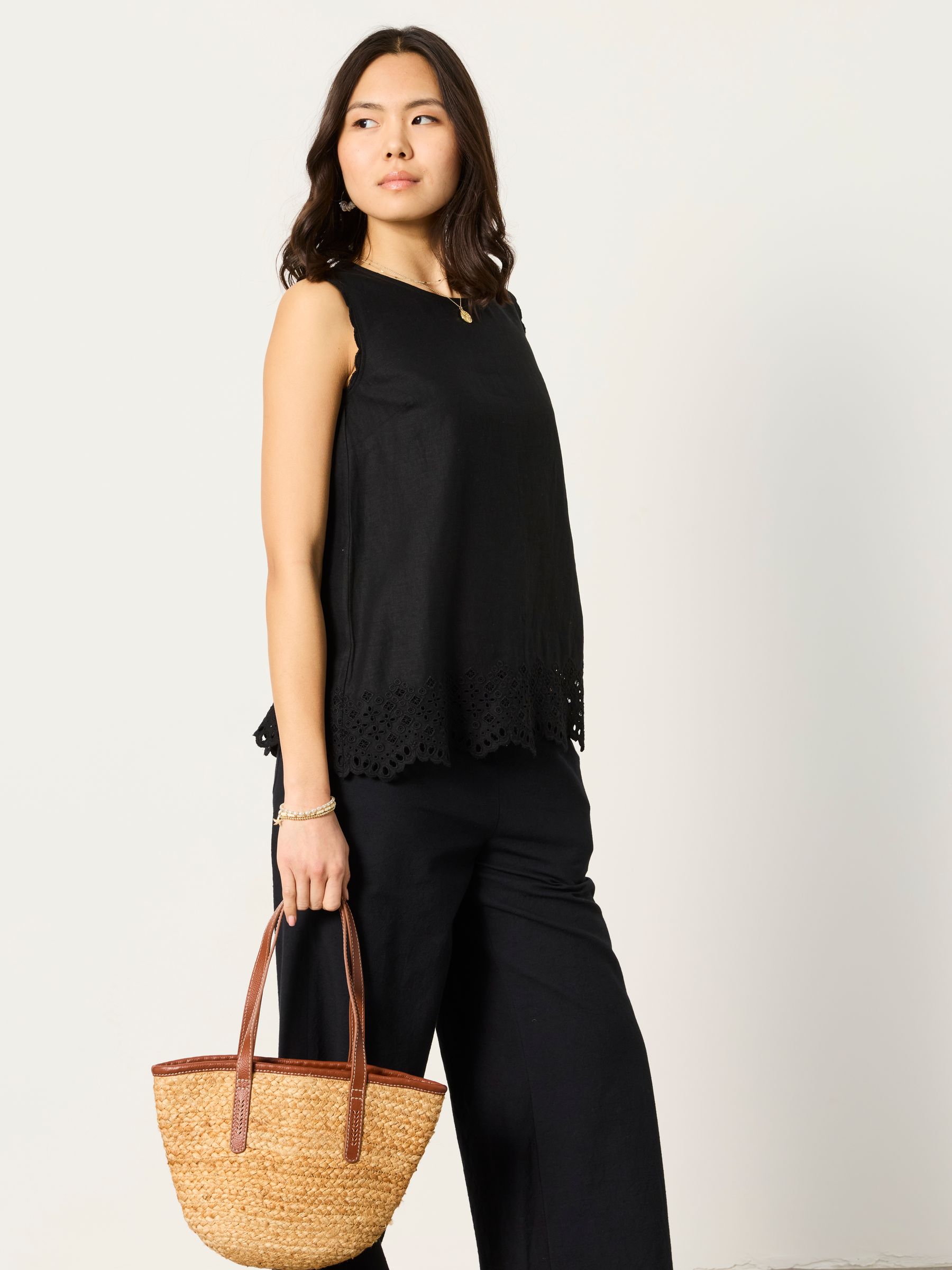 Ella Black Regular Broderie Cami - Image 4 of 7