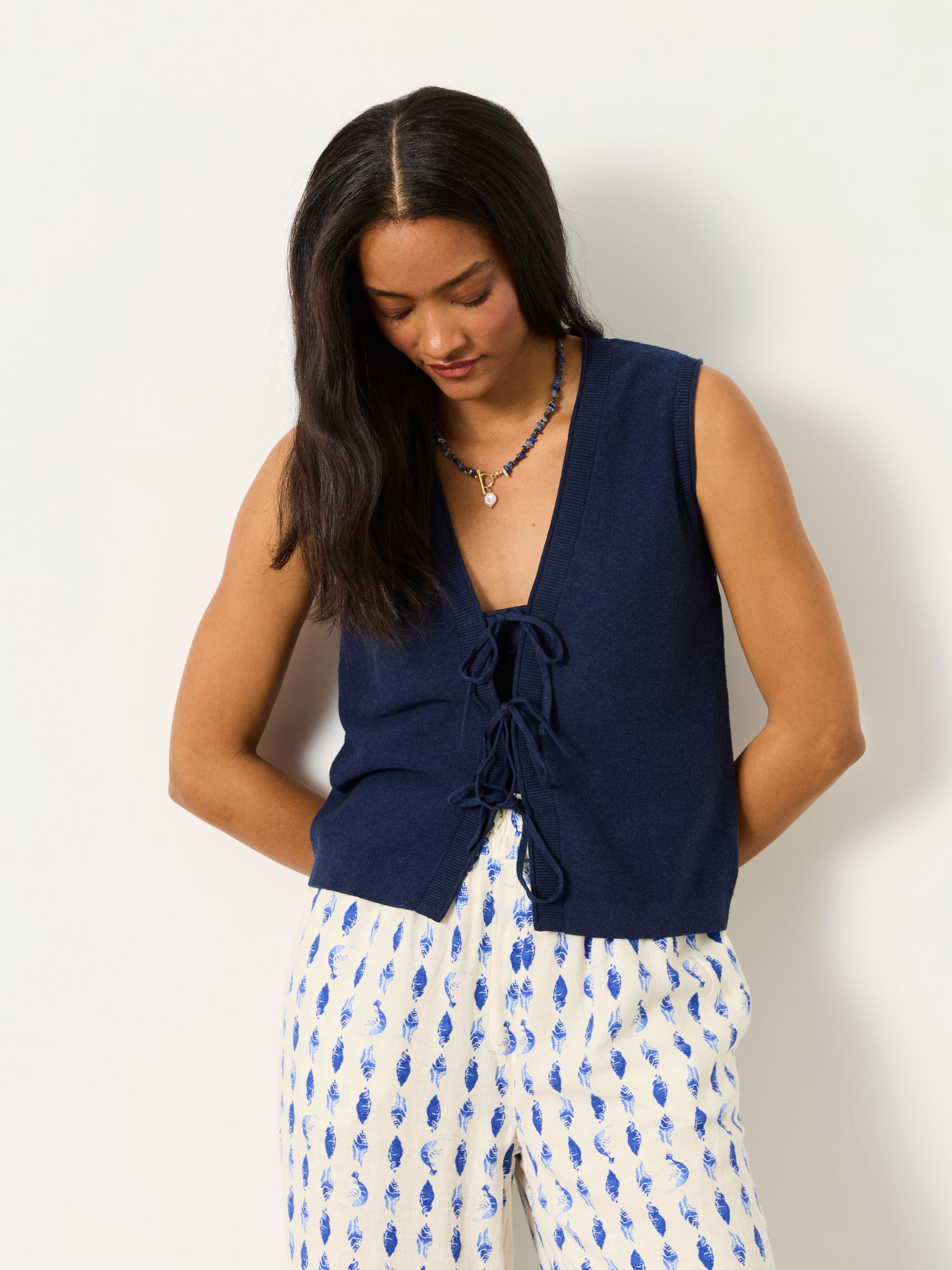 Navy Fia Tie Front Knitted  Vest - Image 1 of 6