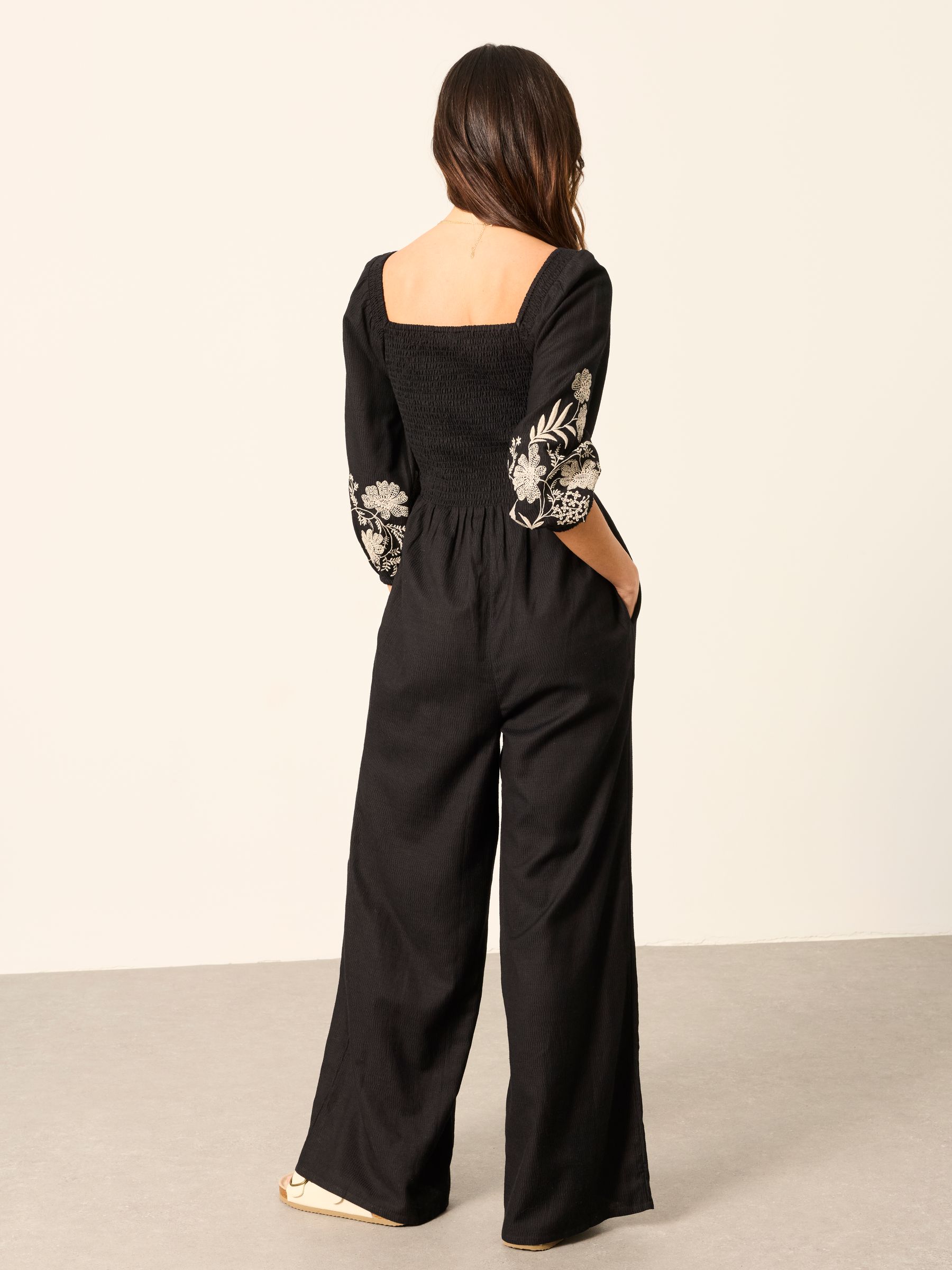 Adele Black Regular Embroidered Jumpsuit | FatFace
