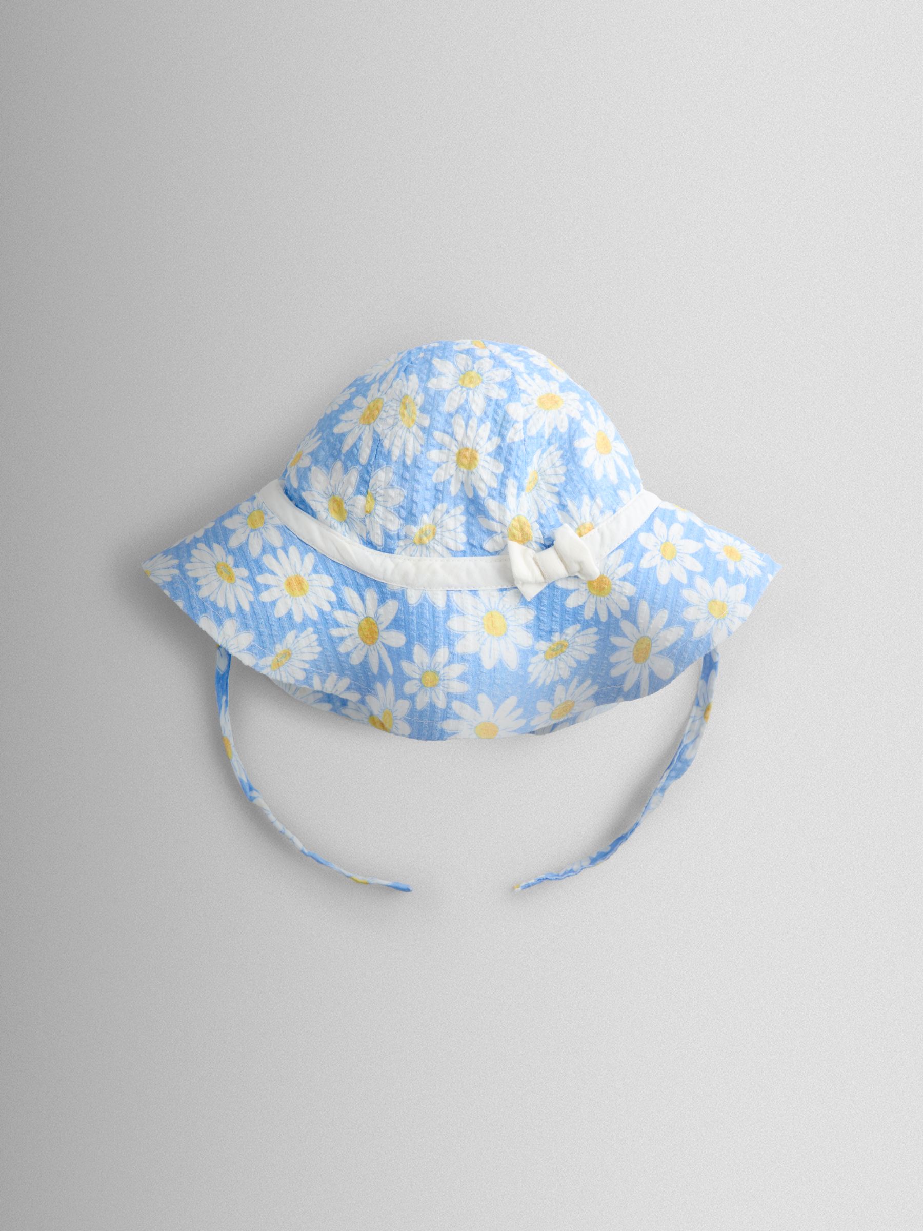 Blue Daisy Seersucker Frill Romper & Hat Set - Image 4 of 7
