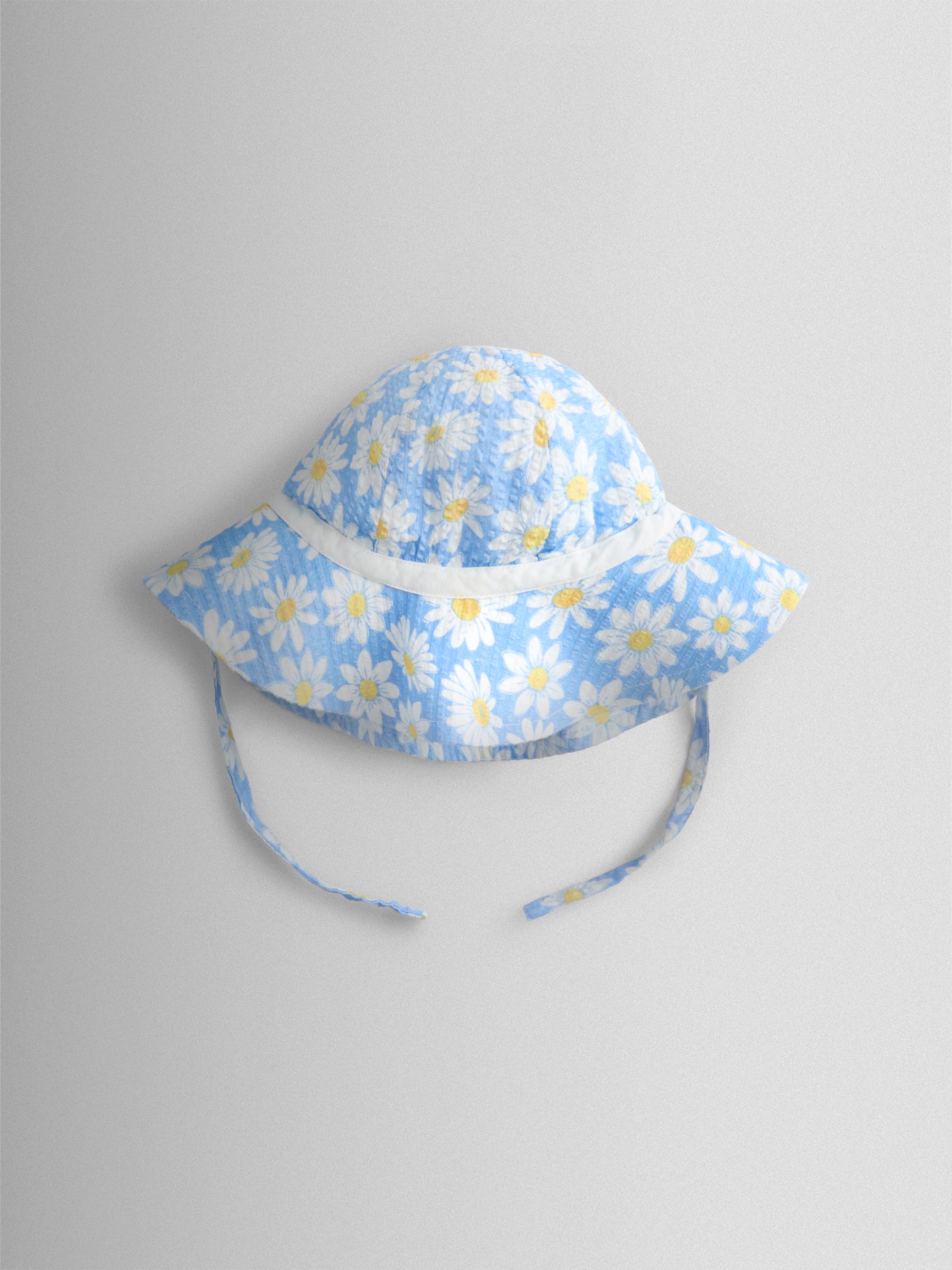 Blue Daisy Seersucker Frill Romper & Hat Set - Image 5 of 7