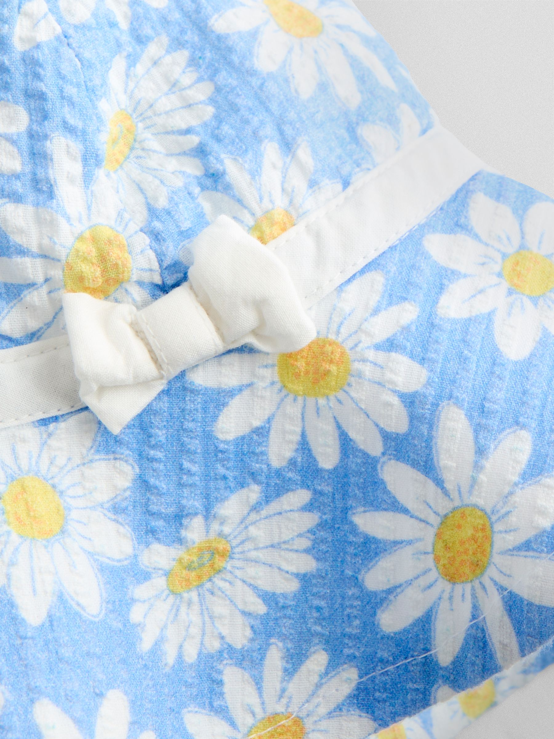 Blue Daisy Seersucker Frill Romper & Hat Set - Image 6 of 7