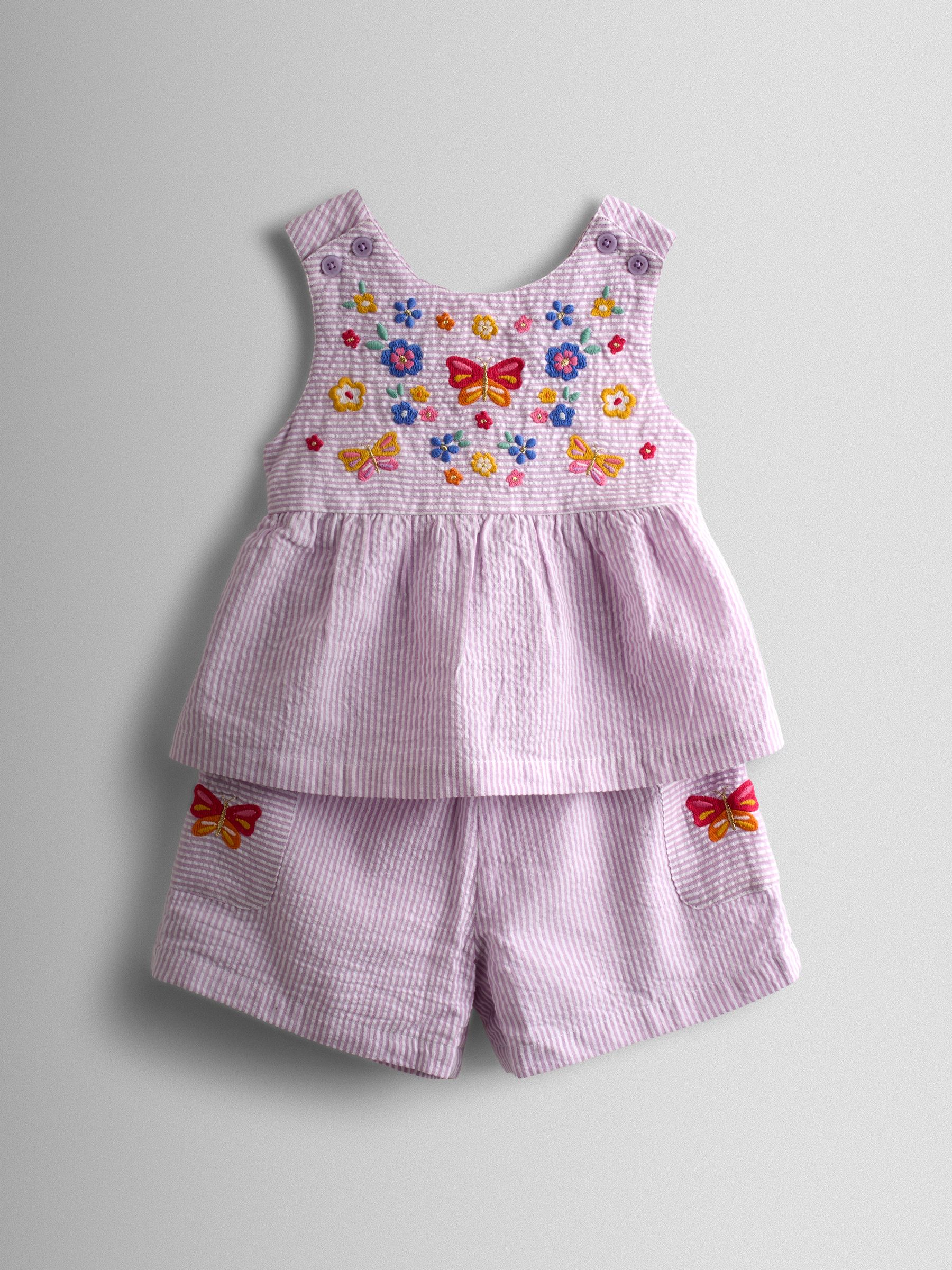 Lilac Purple Butterfly Cross Back Embroidered Top & Short Set - Image 1 of 7