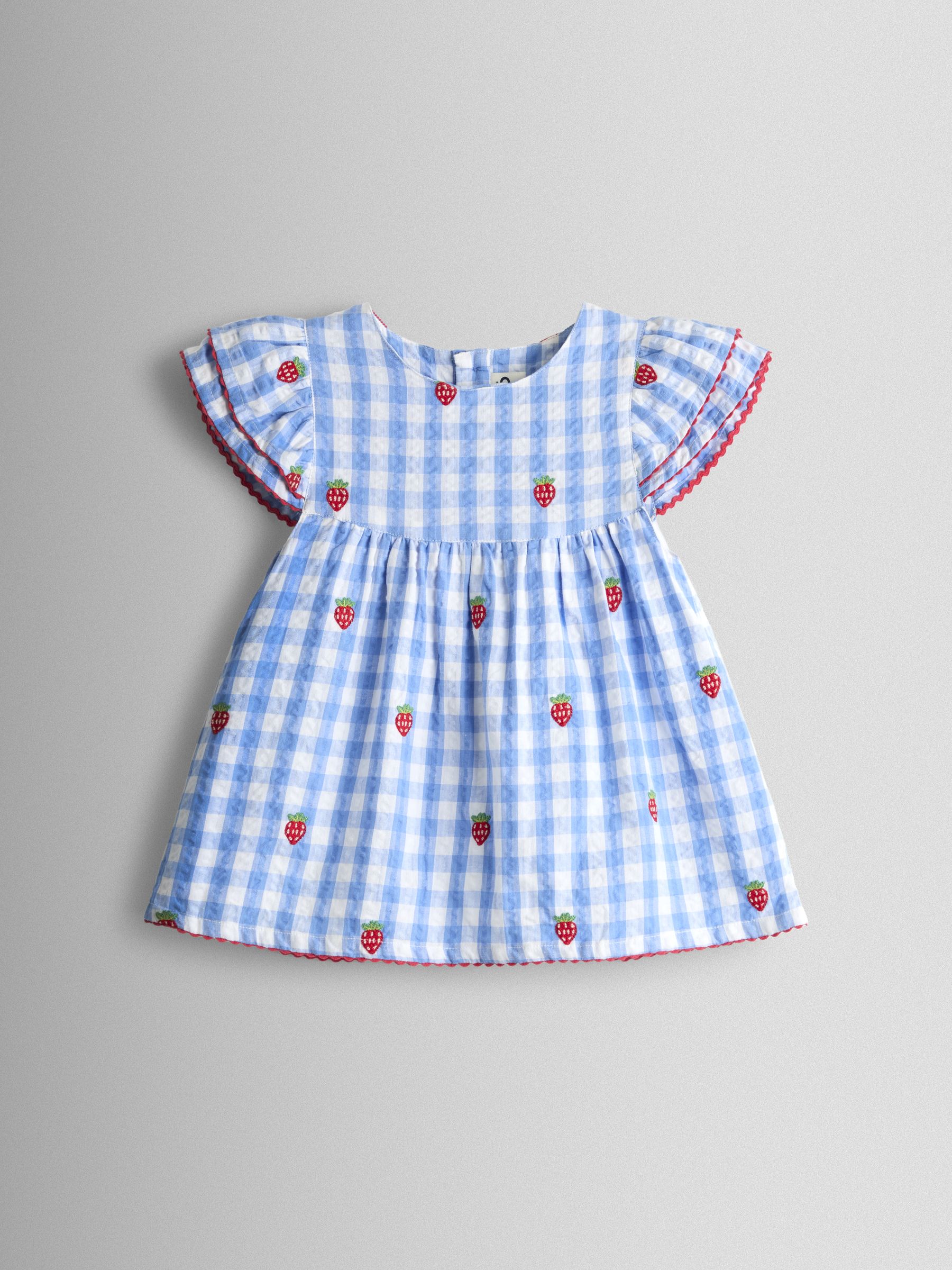 Blue Gingham Strawberry Frill Sleeve Embroidered Top & Short Set - Image 2 of 6