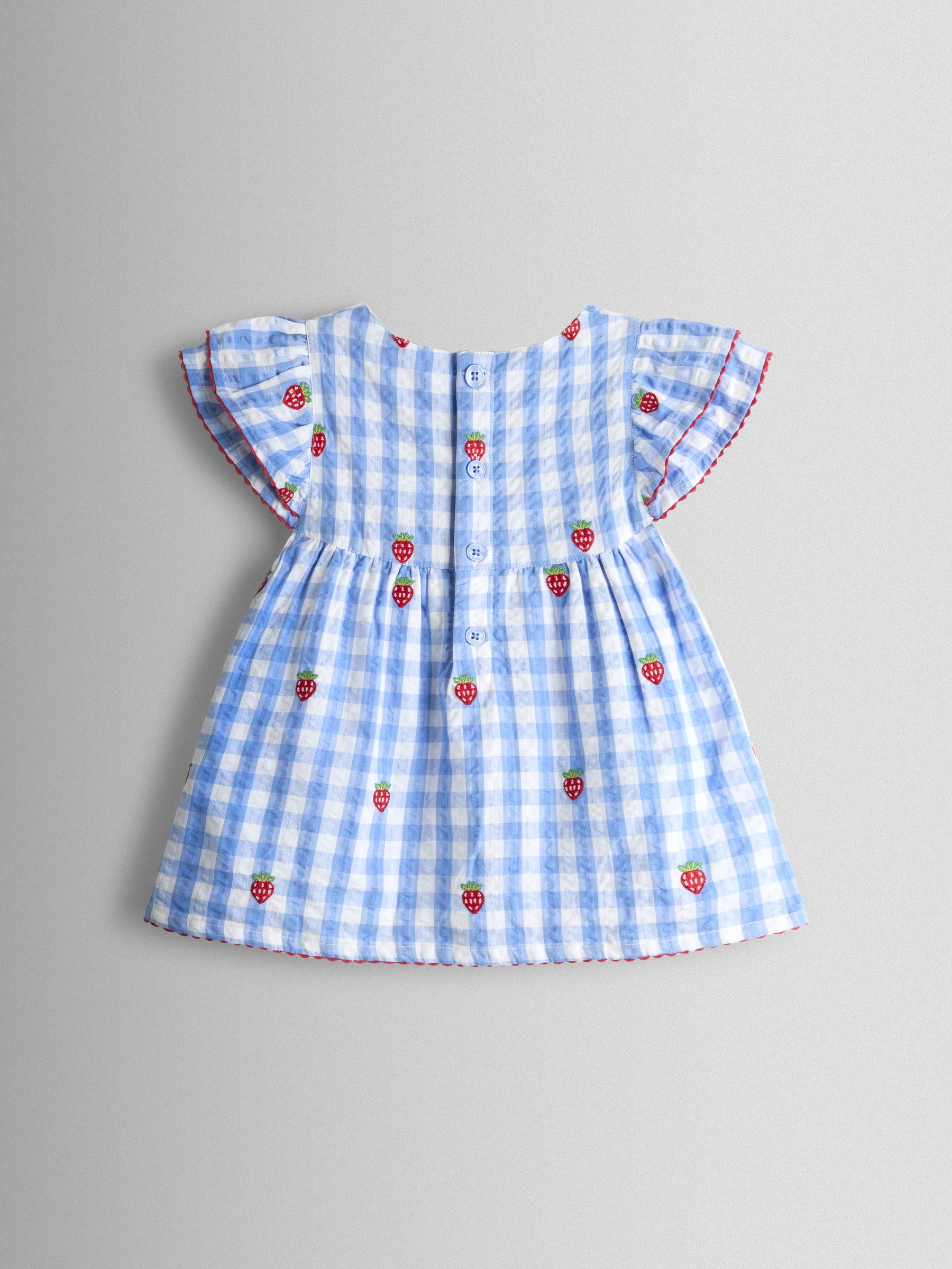 Blue Gingham Strawberry Frill Sleeve Embroidered Top & Short Set - Image 3 of 6