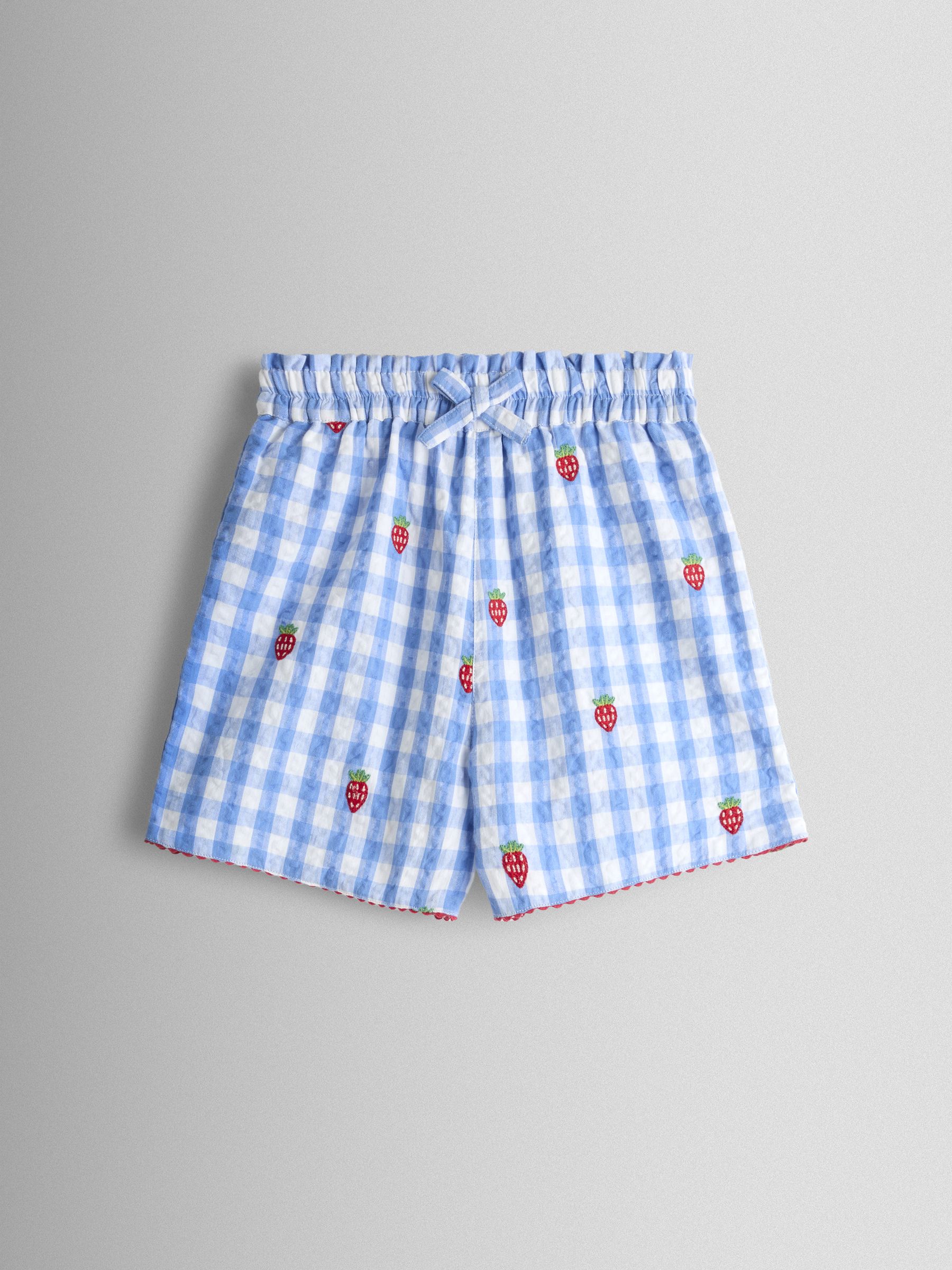 Blue Gingham Strawberry Frill Sleeve Embroidered Top & Short Set - Image 4 of 6