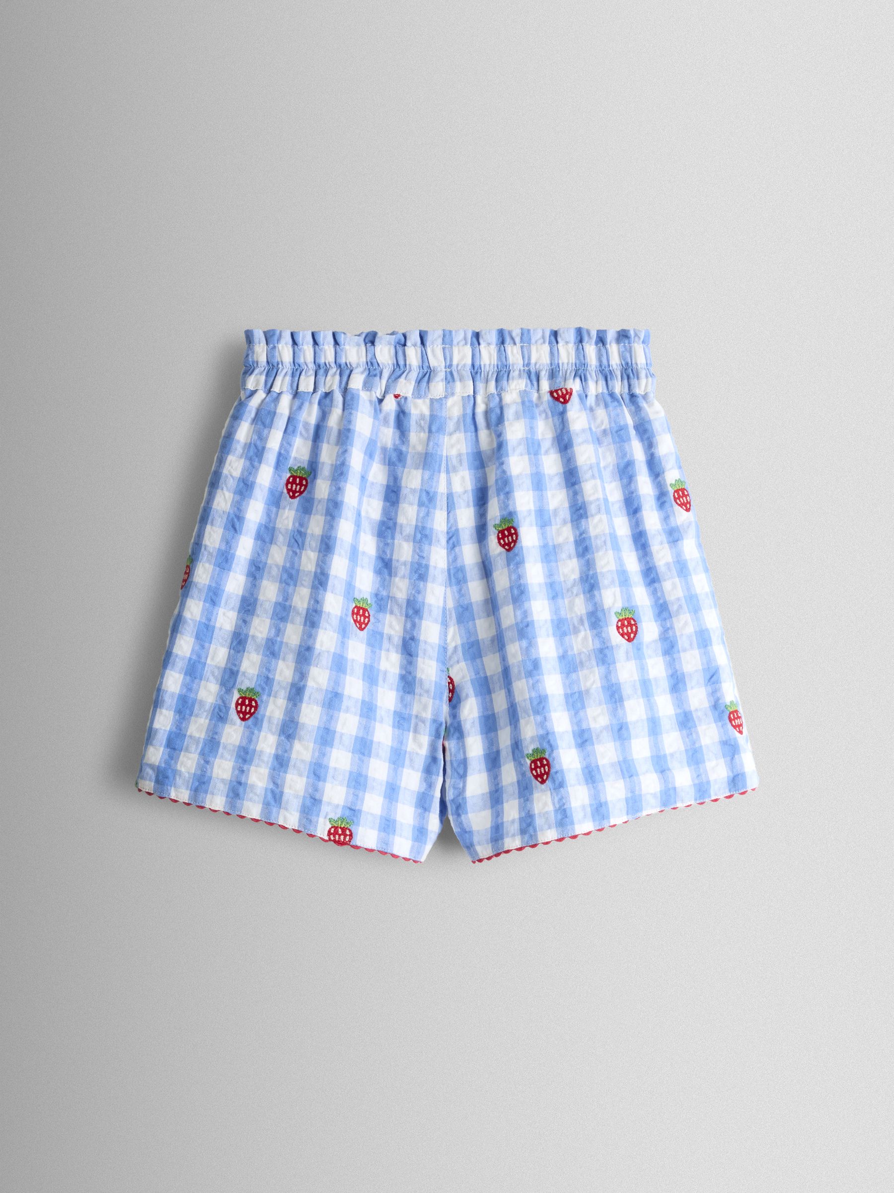 Blue Gingham Strawberry Frill Sleeve Embroidered Top & Short Set - Image 5 of 6