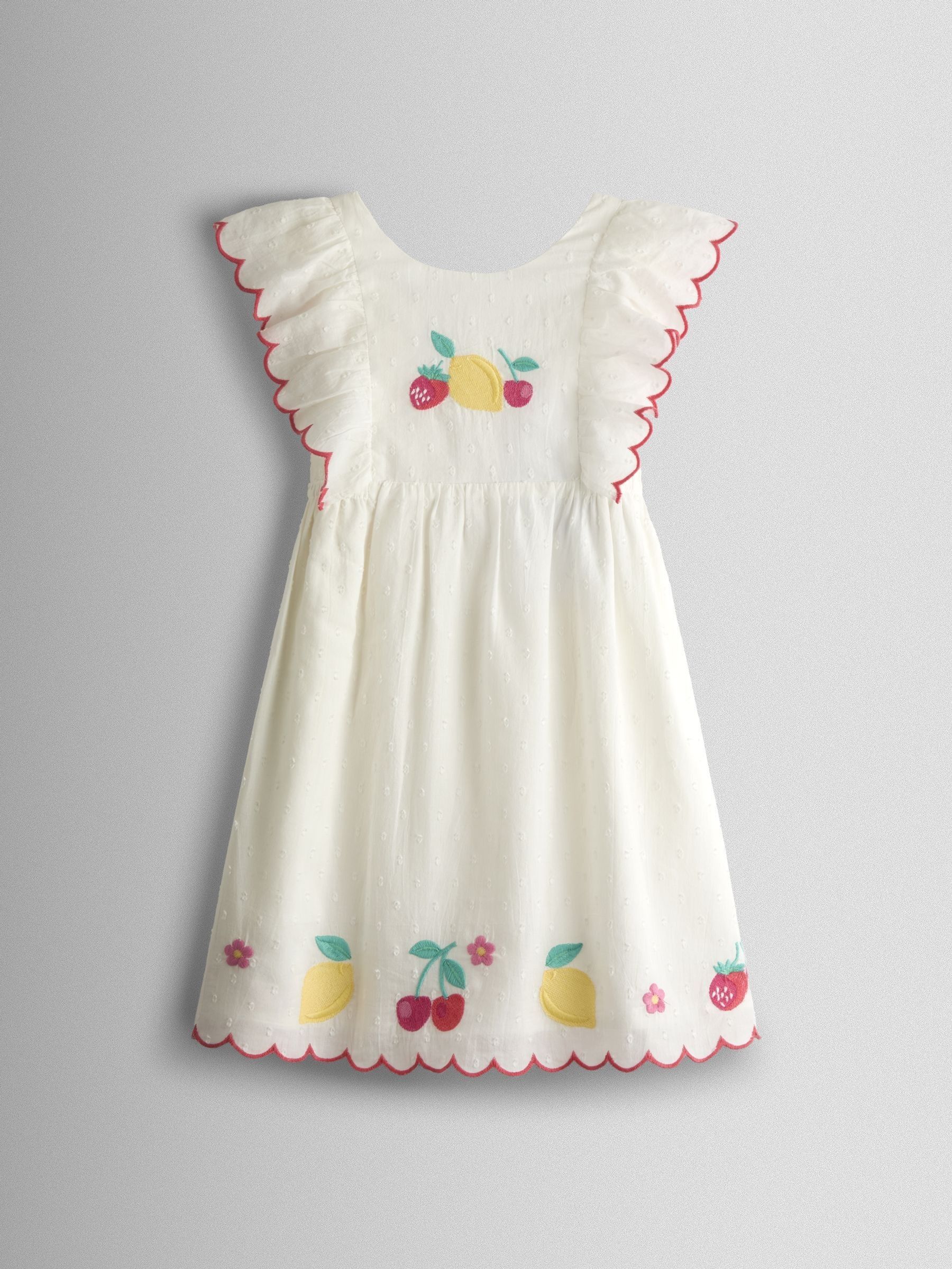 White Fruit Applique V back Frill Dress - Image 1 of 4